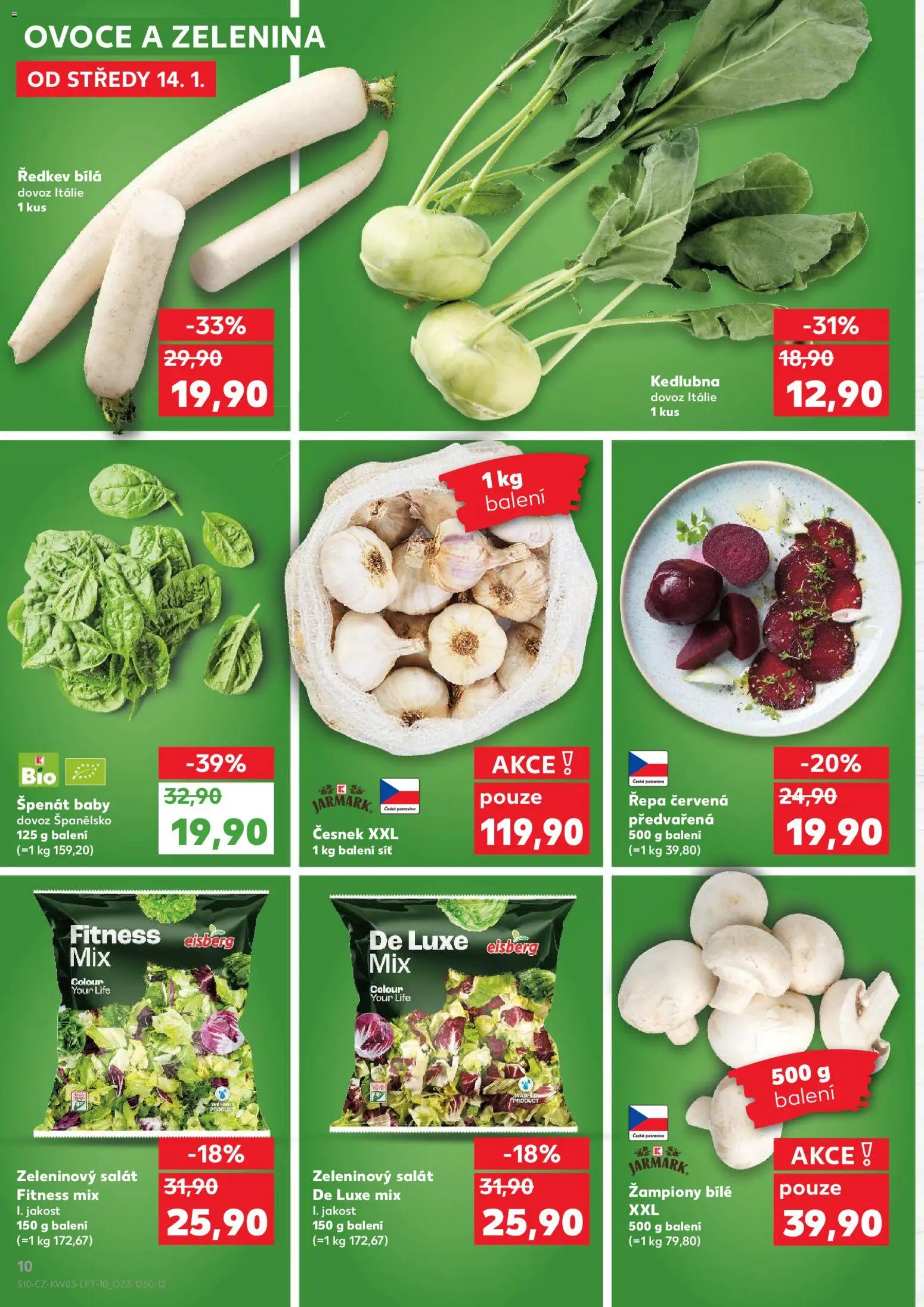 Kaufland leták - Liberec od 14.01.2026 | Strana: 10 | Produkty: Žampiony, Ovoce, Špenát, Česnek