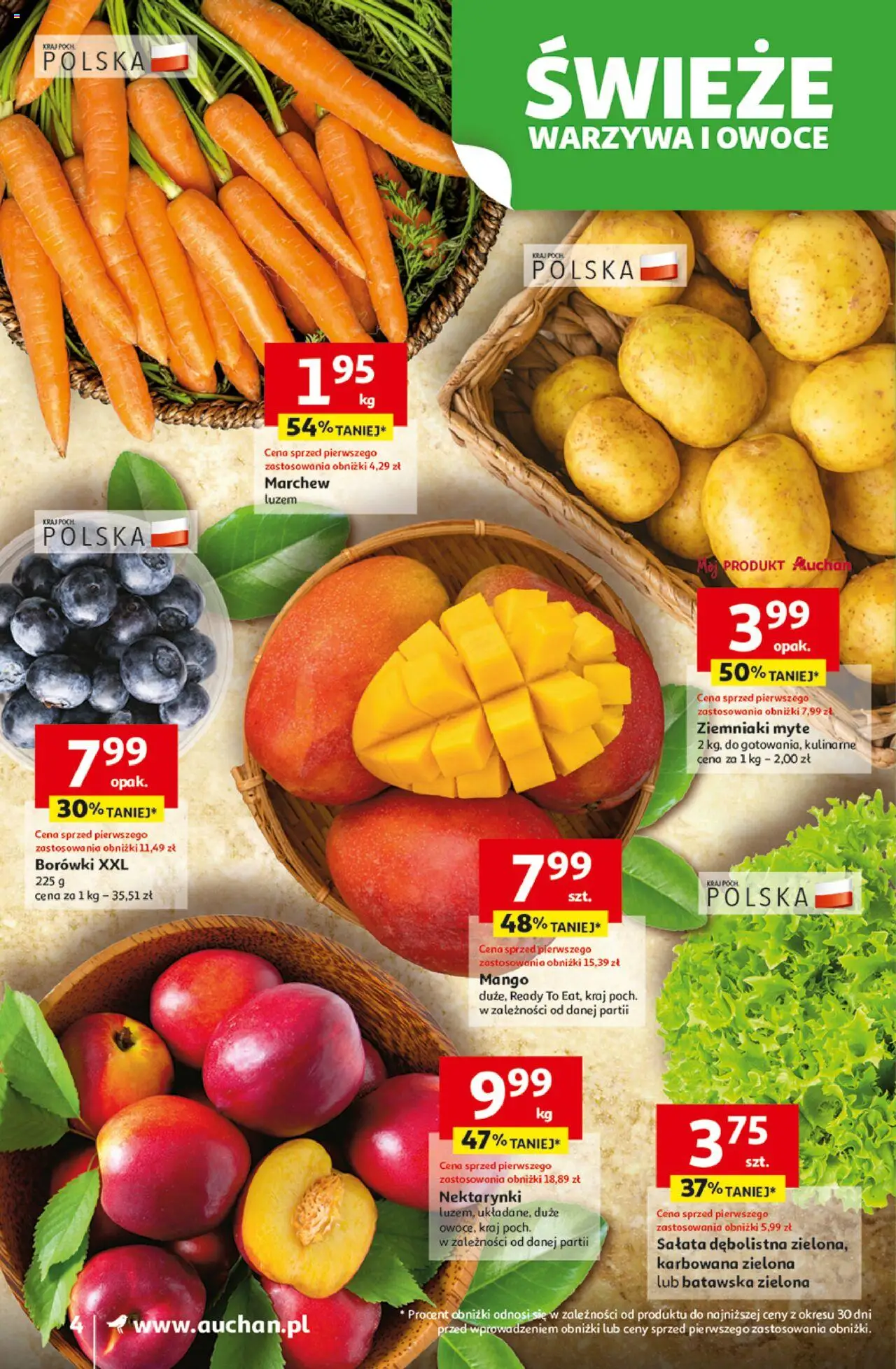 Auchan Gazetka od 07.08.2025 | Strona: 4 | Produkty: Mango, Ziemniaki, Warzywa, Owoce