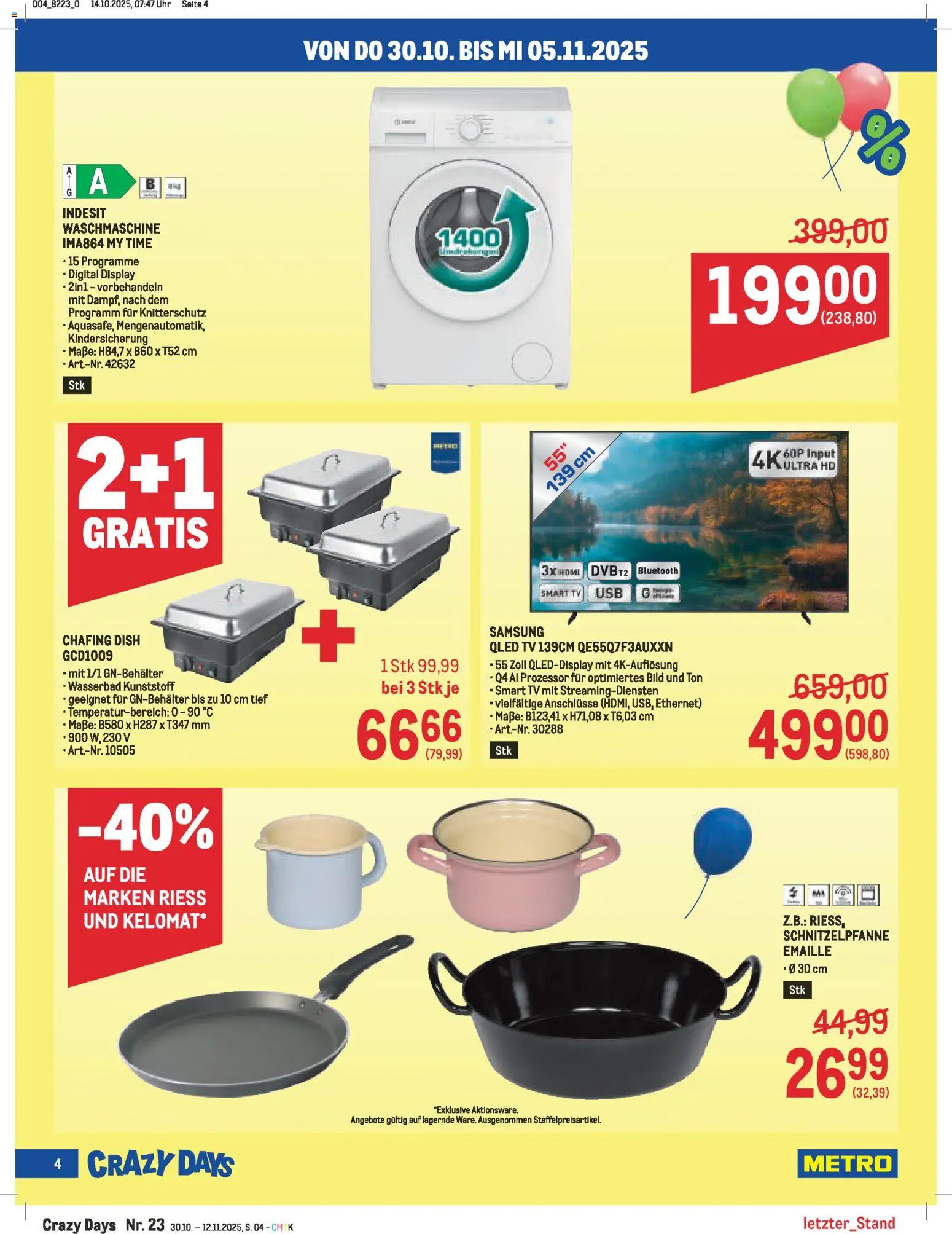 Metro Crazy Days gültig ab 30.10.2025 | Seite: 4 | Produkte: Uhr, TV, Waschmaschine, Samsung