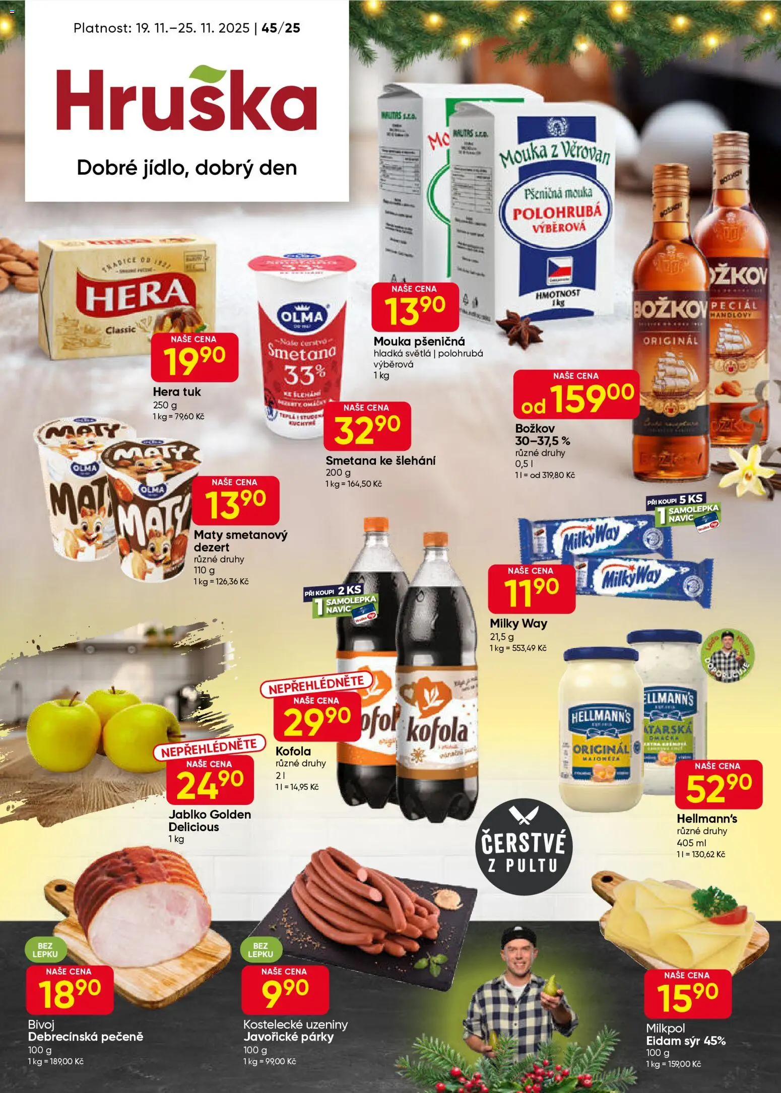 Hruška leták od 19.11.2025 | Strana: 1 | Produkty: Smetana, Párky, Smetana ke šlehání, Božkov