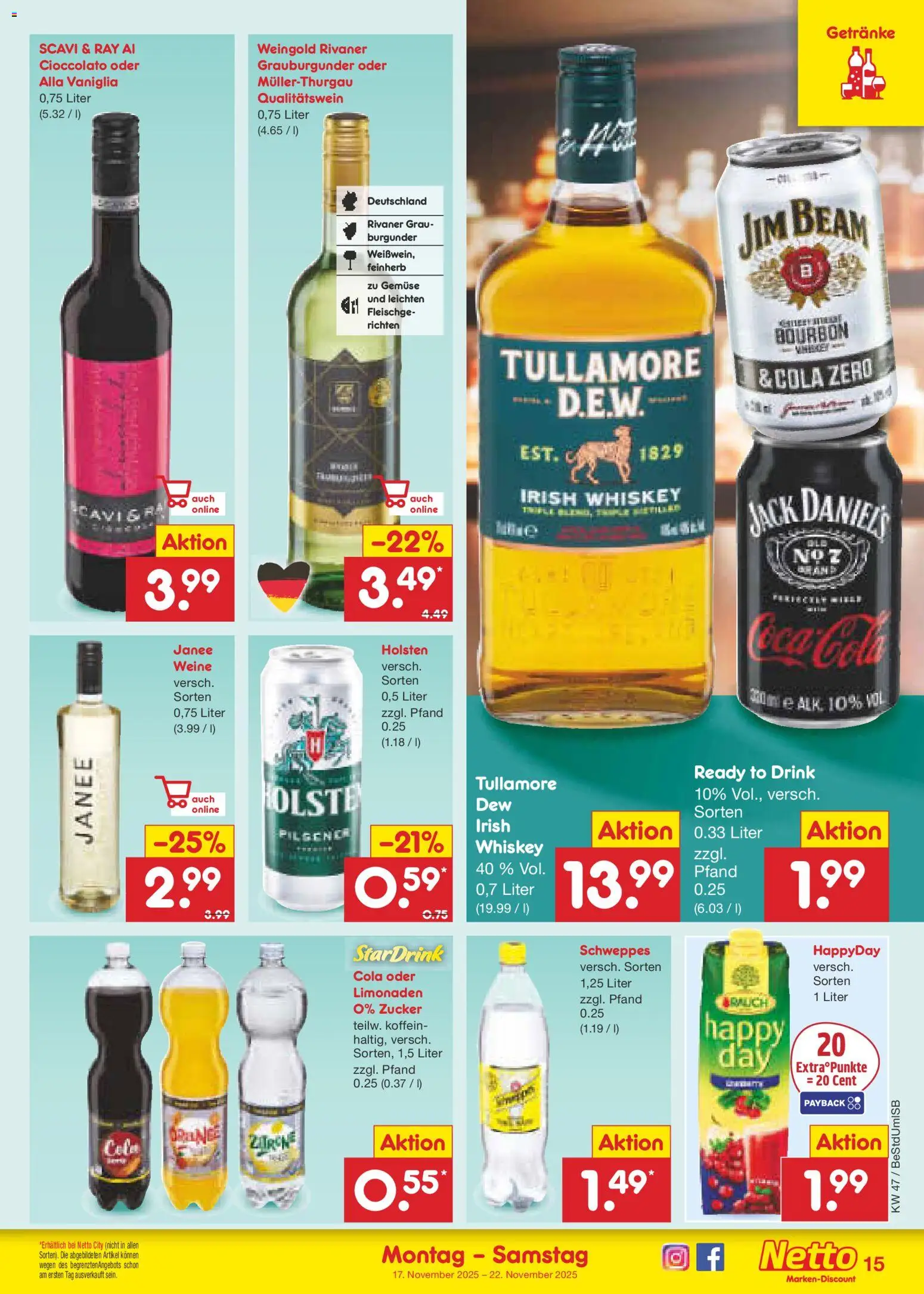 Netto Marken-Discount - Black Friday – gültig ab 17.11.2025 | Seite: 15 | Produkte: Jack Daniel's, Holsten, Gemüse, Whiskey