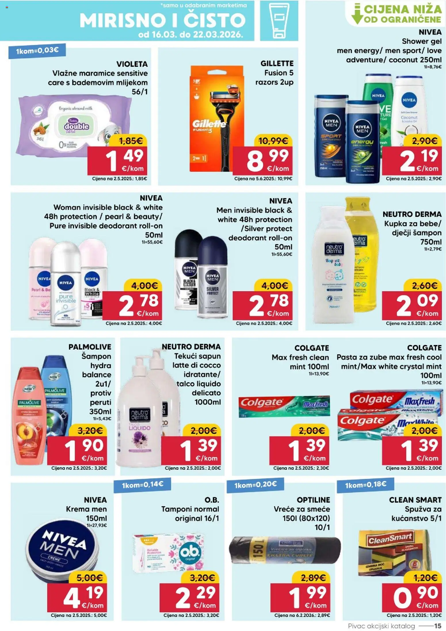 Pivac katalog | vrijedi od 16.03.2026 | Stranica: 15 | Proizvodi: Kupka, Pasta, Nivea, Violeta