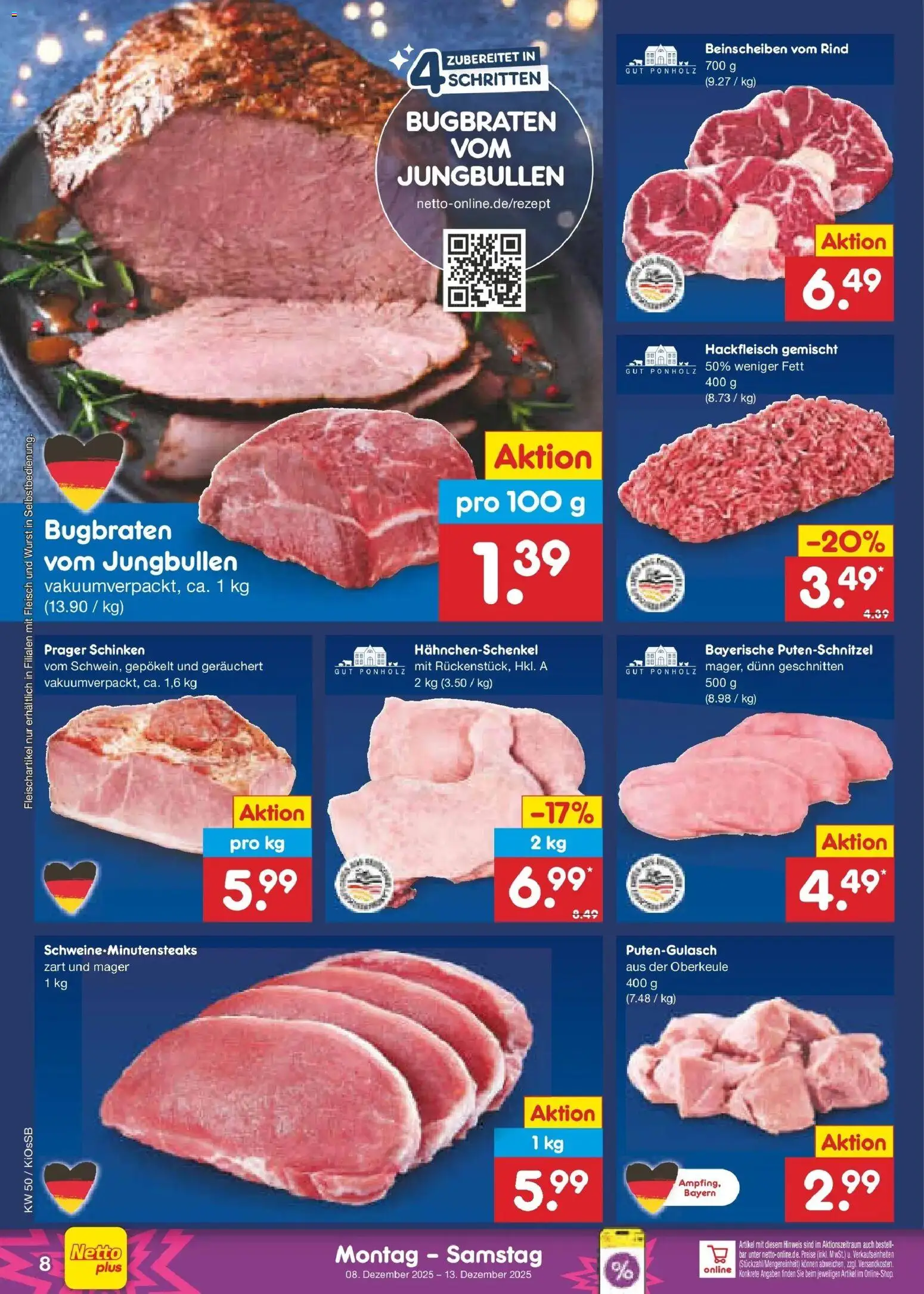 Netto Marken-Discount - Netto: Wochenangebote – gültig ab 08.12.2025 | Seite: 8 | Produkte: Hahnchenschenkel, Putenschnitzel, Wurst, Hackfleisch