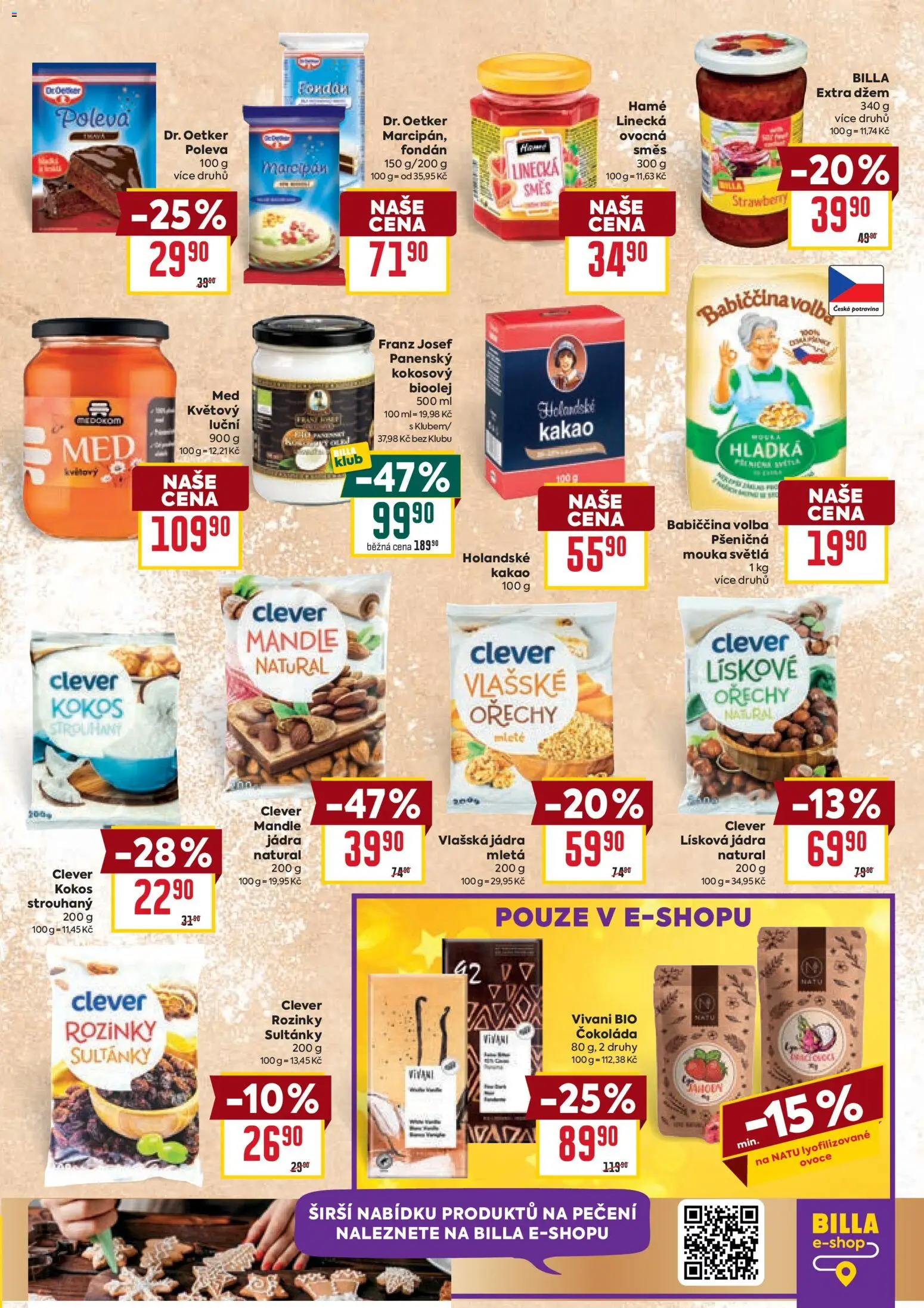 Billa Velký leták od 26.11.2025 | Strana: 15 | Produkty: Džem, Kokos strouhaný, Mouka, Lyofilizované ovoce