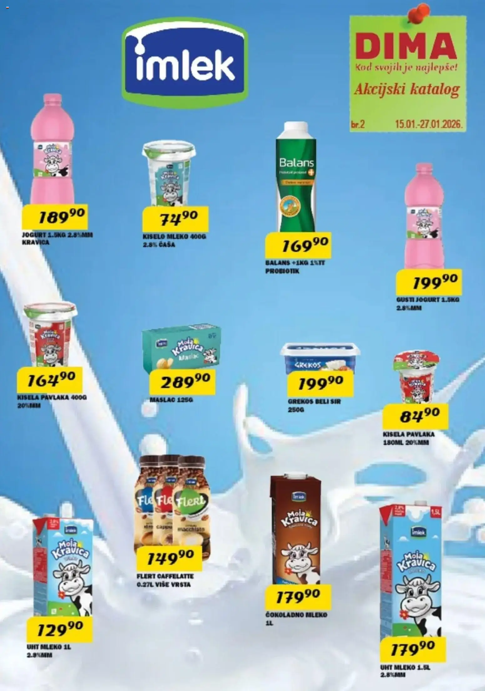 VP Dima katalog - važi od 15.01.2026 | Strana: 1 | Proizvode: Kisela pavlaka, Mleko, Sir, Pavlaka