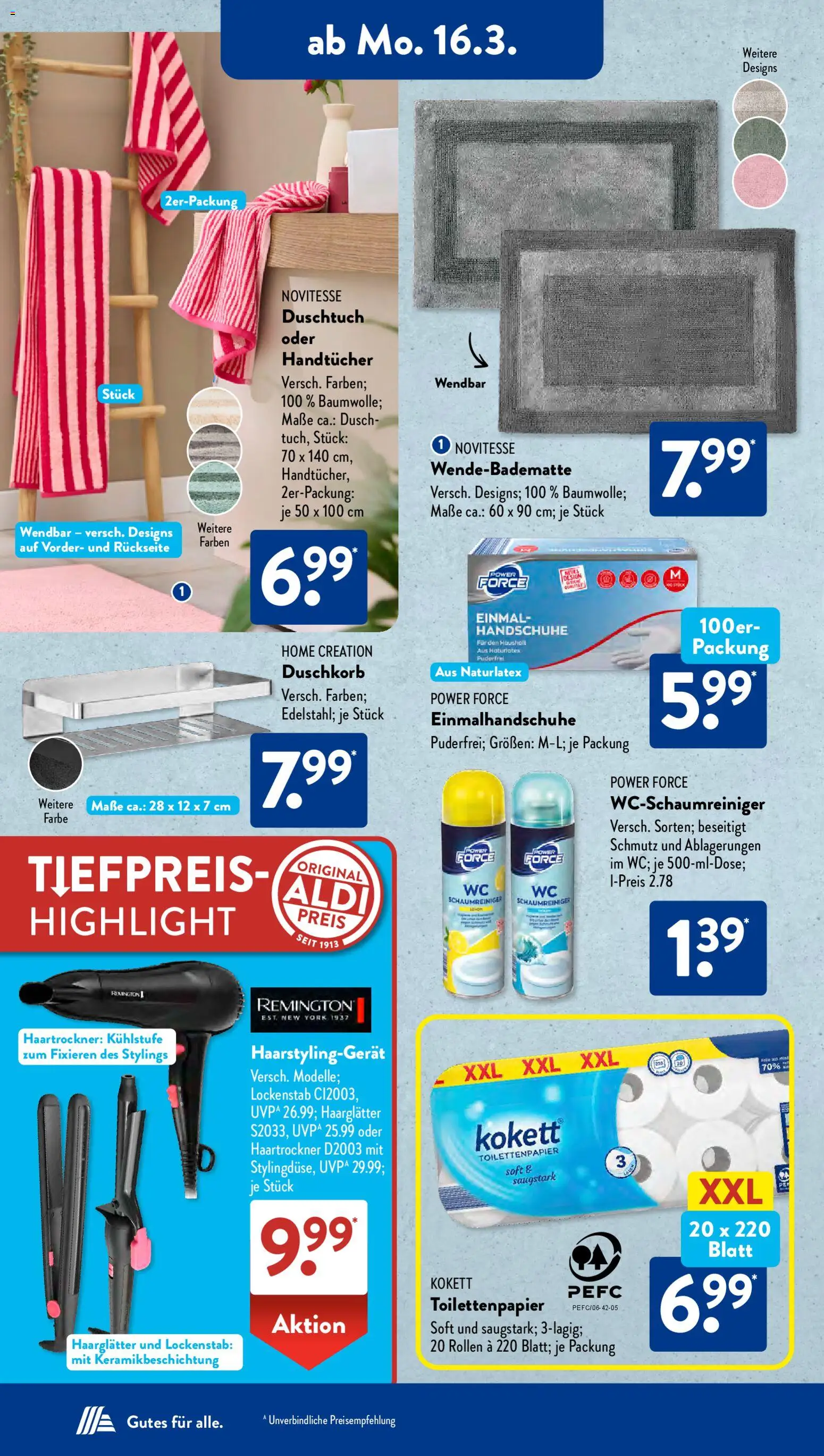 Aldi Süd Prospekt 	 – gültig ab 16.03.2026 | Seite: 3 | Produkte: Lockenstab, Haarglätter, Handschuhe, Toilettenpapier