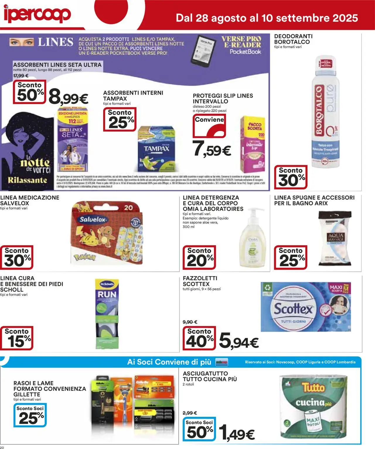 Volantino Ipercoop del 28.08.2025 | Pagina: 20 | Prodotti: Sapone, Proteggi slip, Talco, Slip