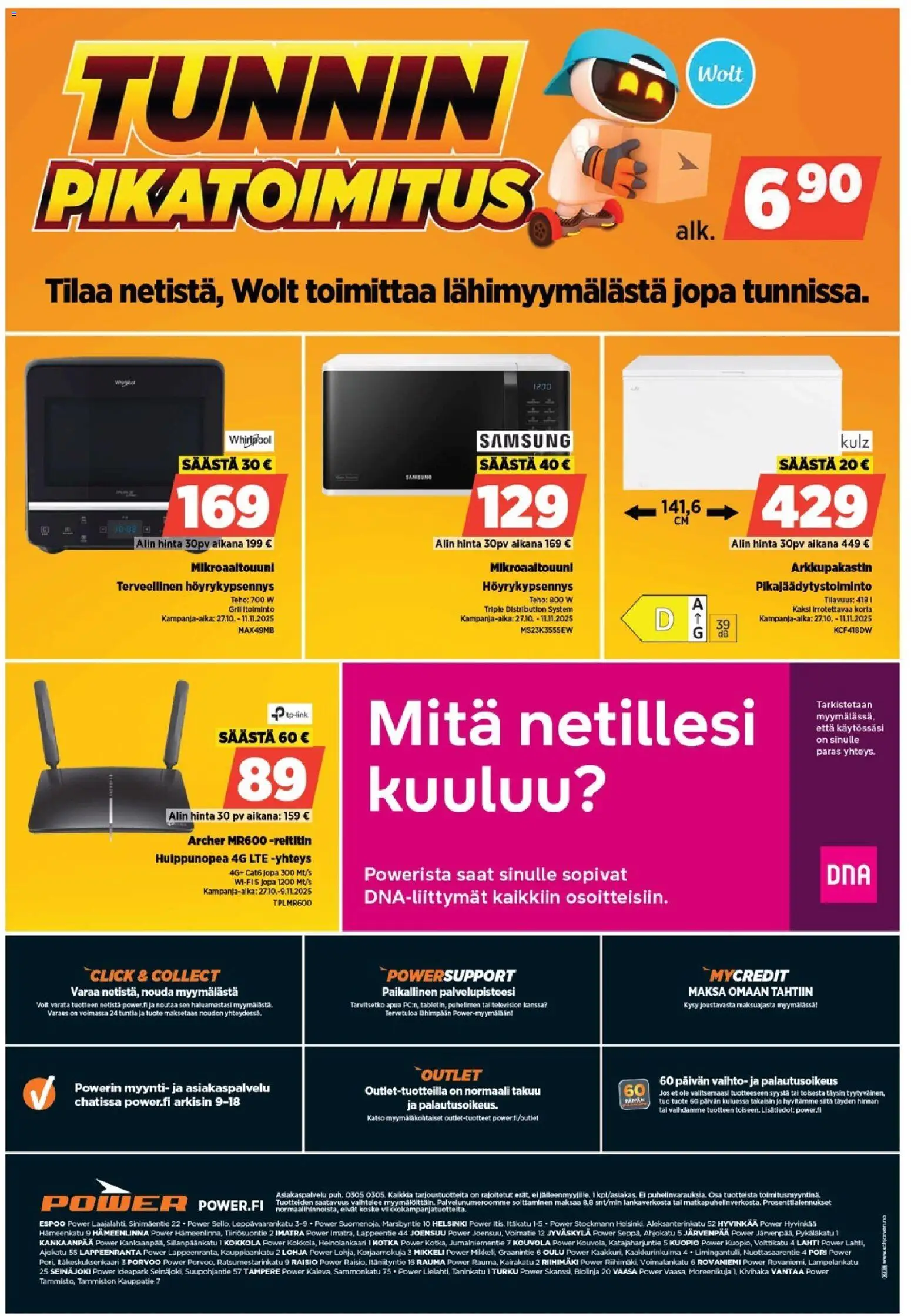 Power tarjoukset – voimassa 20.10.2025 alkaen | Sivu: 18 | Tuotteet: Mikroaaltouuni, Reititin, Arkkupakastin