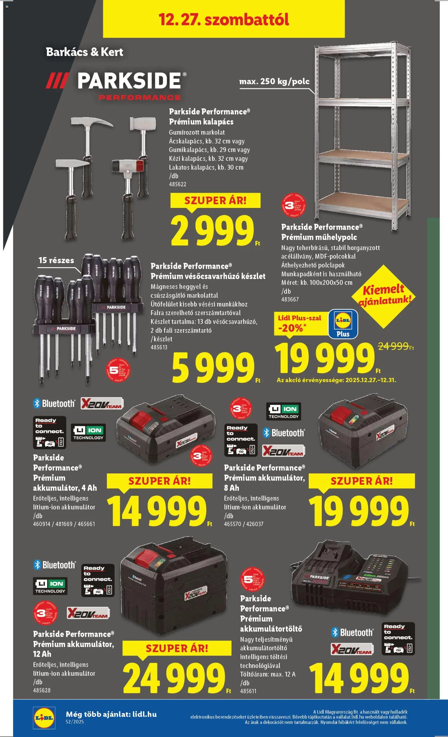 Lidl akciós ujság - amely érvényes a következő dátumtól: 27.12.2025 | Oldal: 12 | Termékek: Kalapács, Parkside, Fali szerszámtartó, Akkumulátor