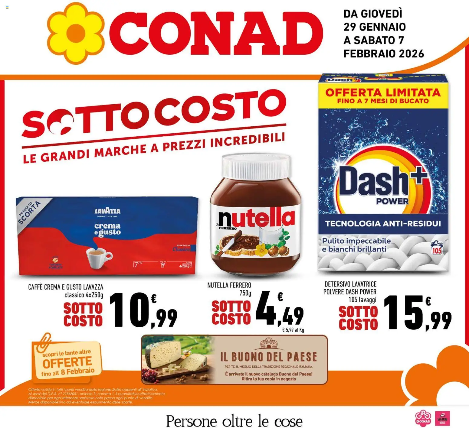 Volantino Conad del 29.01.2026 | Pagina: 1 | Prodotti: Caffè, Nutella, Lavatrice, Lavazza