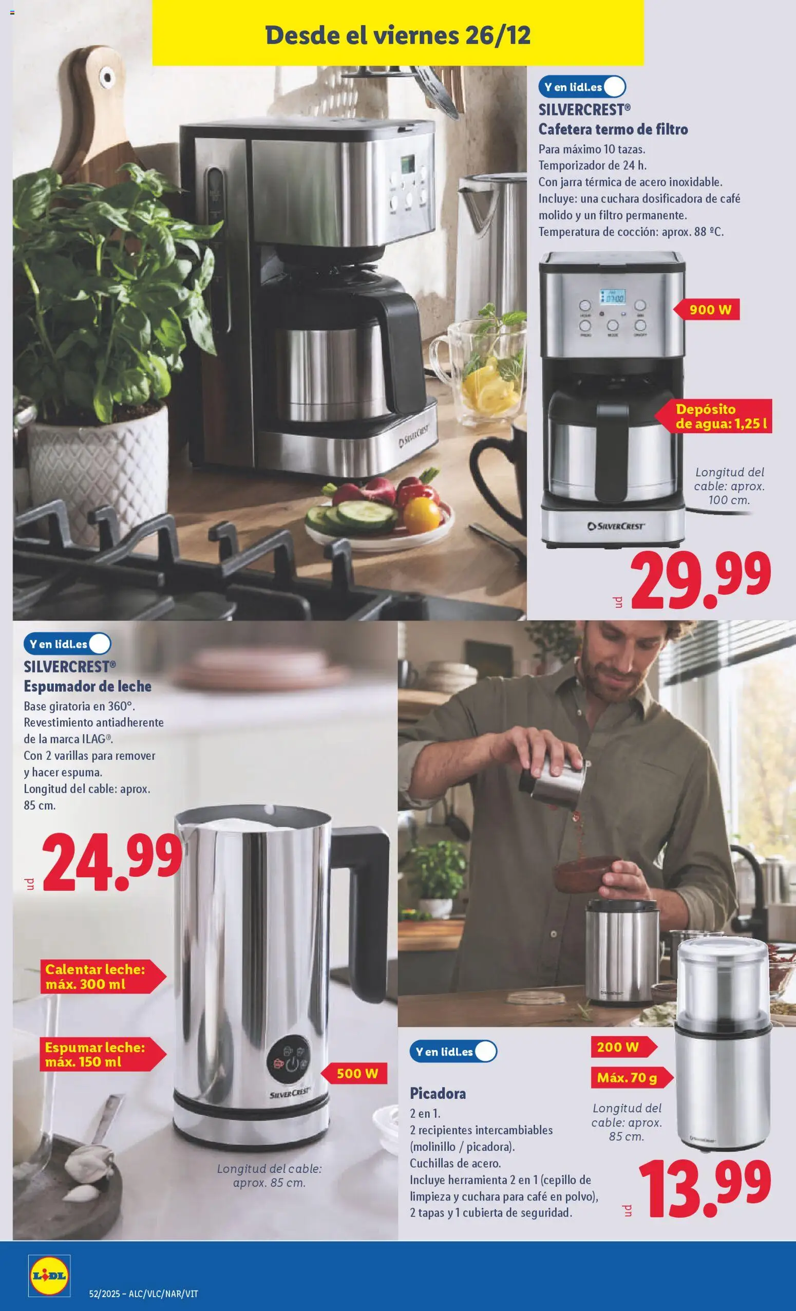 Lidl folleto de bazar │ válido desde el 22.12.2025 | Página: 26 | Productos: Leche, Café molido, Cable, Cafetera