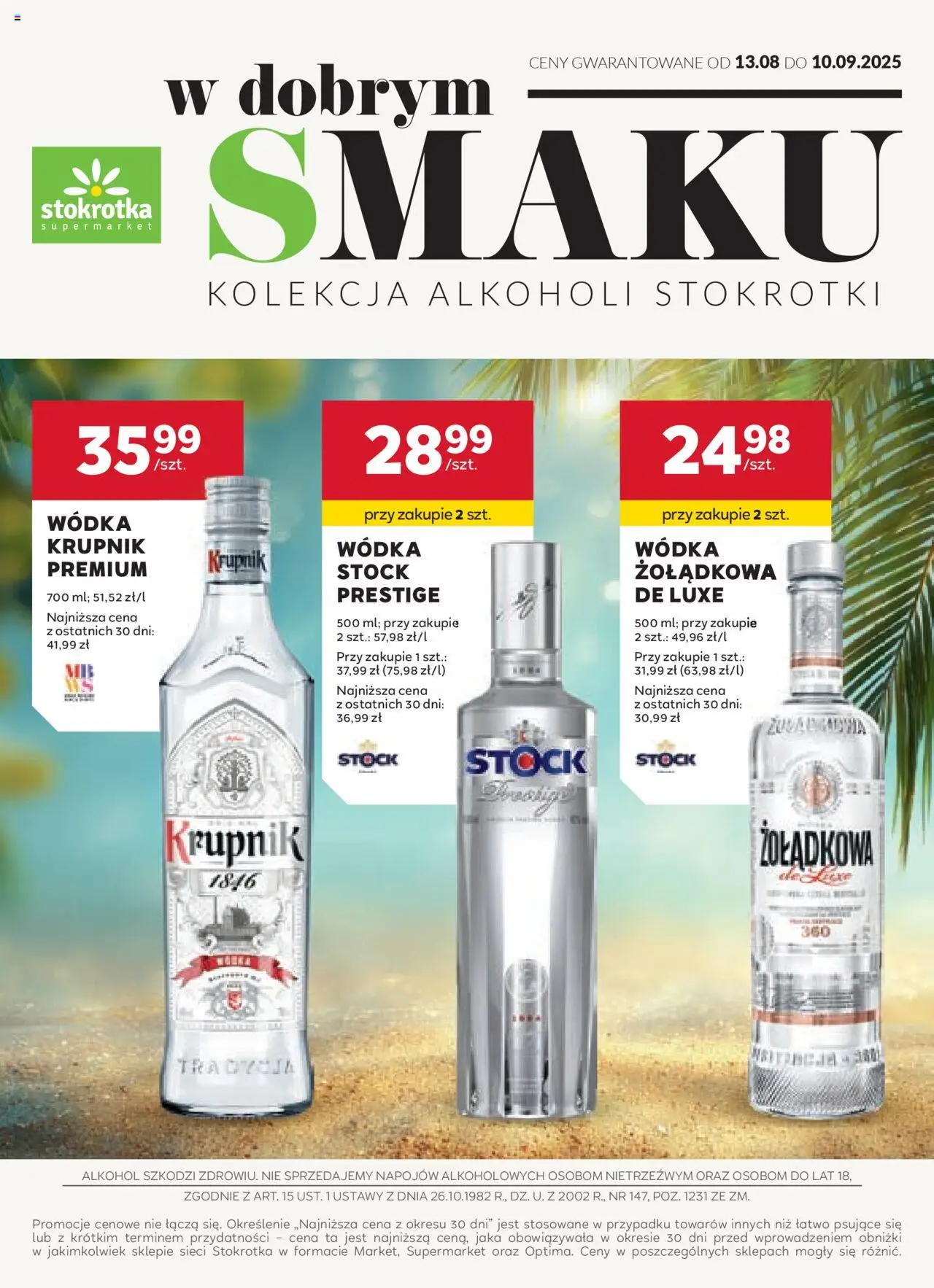 Stokrotka Gazetka - Oferta alkoholowa od 13.08.2025 | Strona: 1 | Produkty: Stokrotka, Krupnik wódka, Alkohol, Wódka