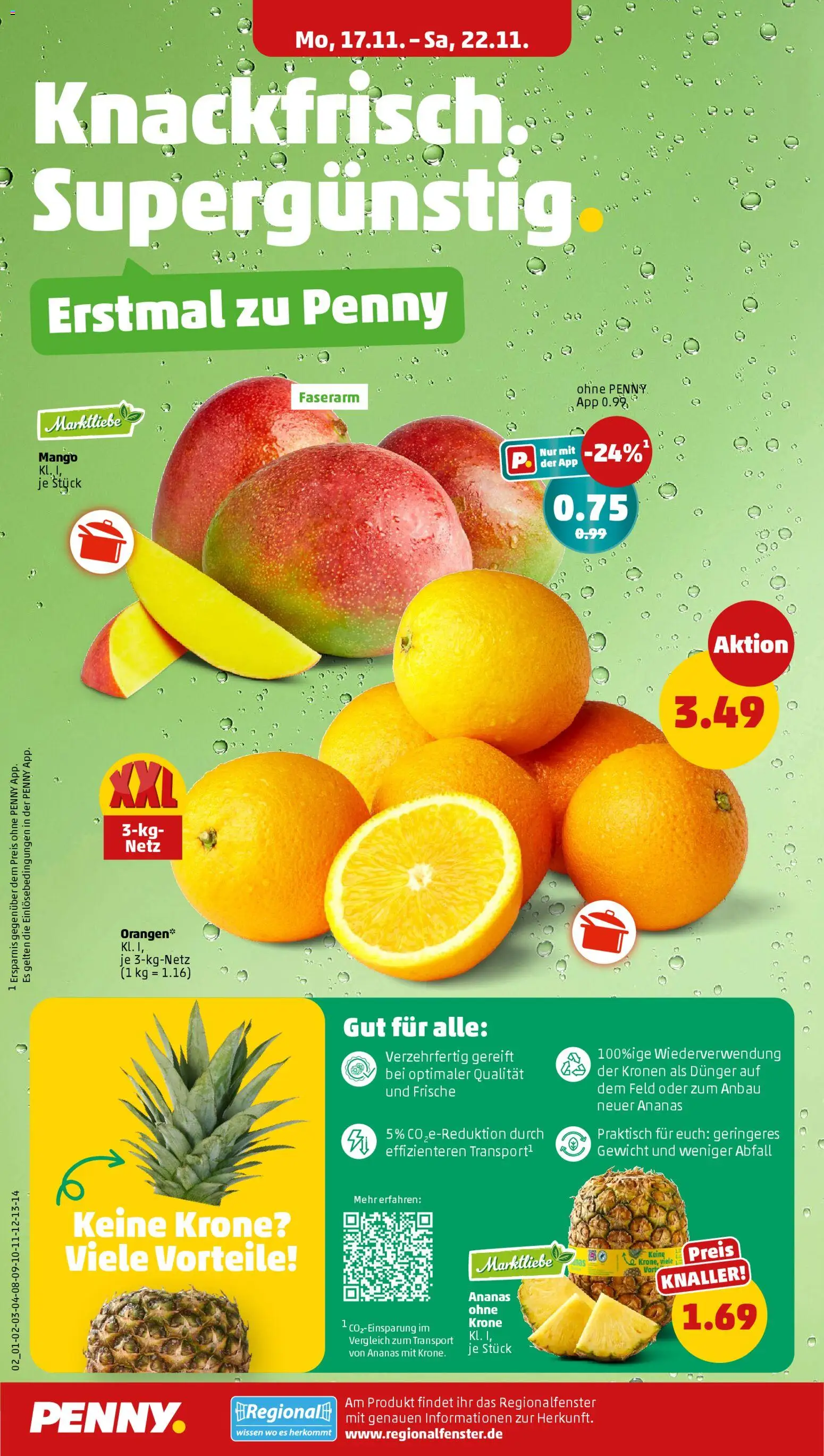 Penny Prospekt 	 – gültig ab 17.11.2025 | Seite: 2 | Produkte: Gewicht, Orangen, Ananas, Mango