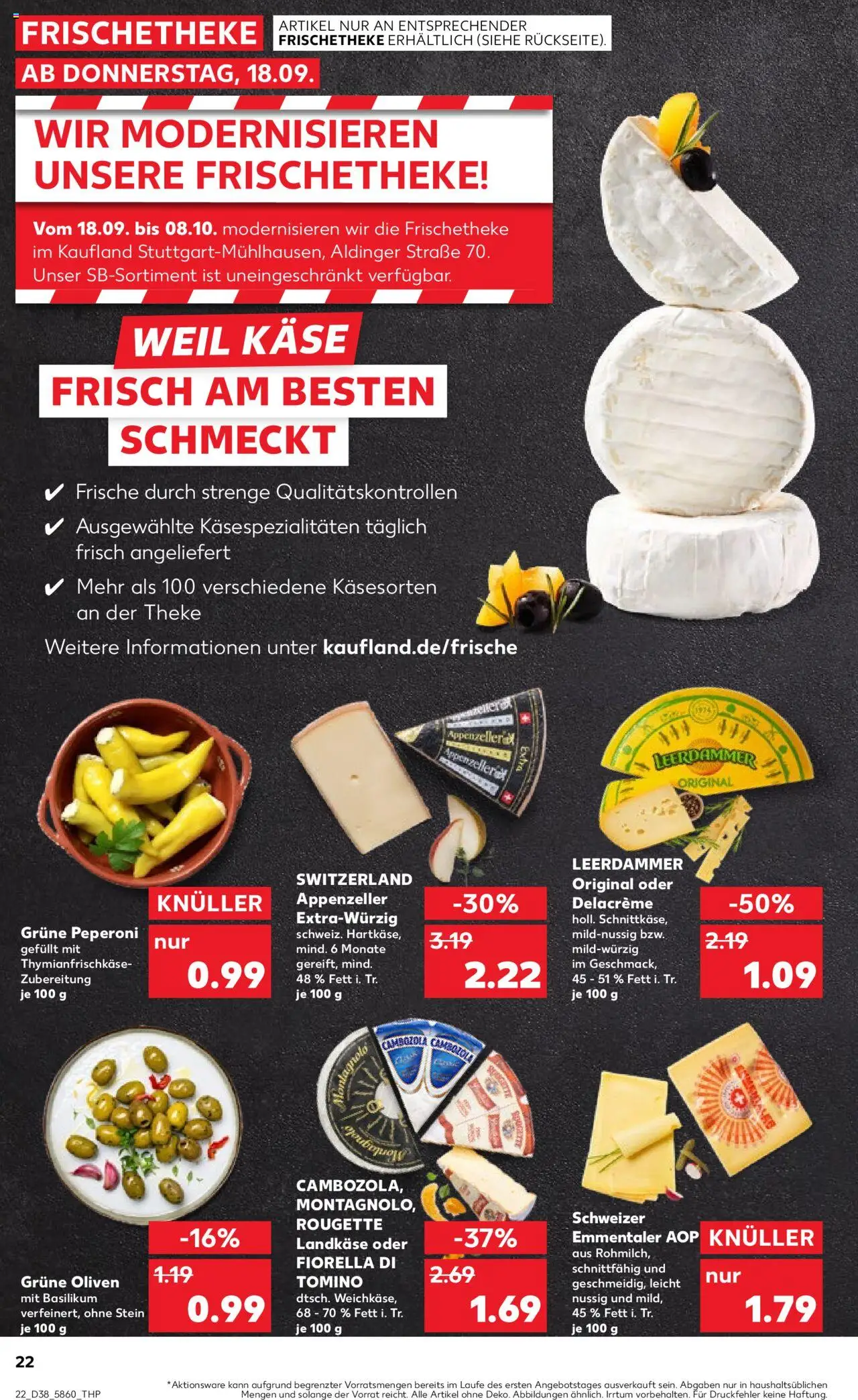 Kaufland prospekt Stuttgart	 – gültig ab 18.09.2025 | Seite: 22 | Produkte: Käse, Theke, Leerdammer