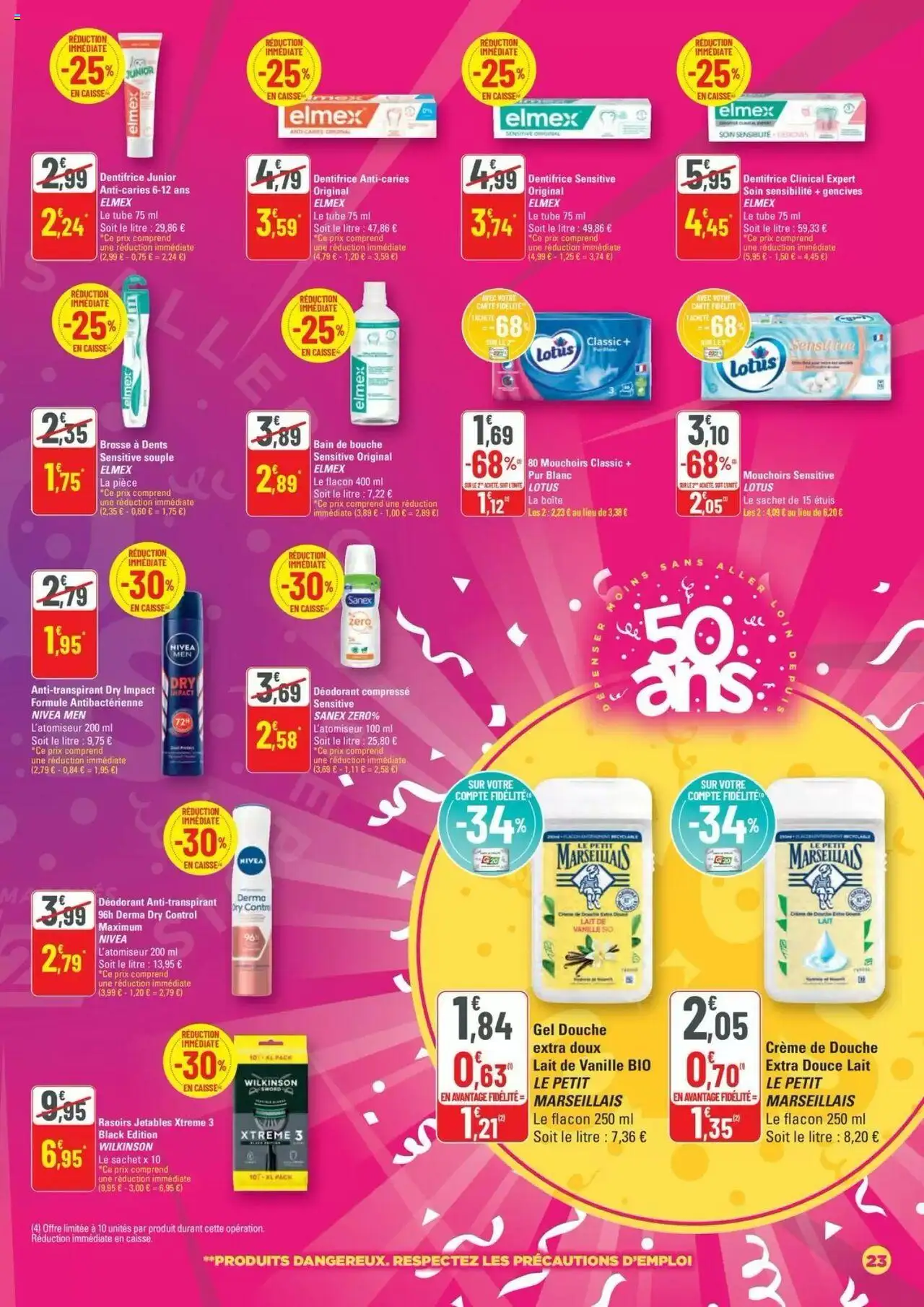  | Page: 23 | Produits: Gel douche, Anti-transpirant, Brosse à dents, Lait