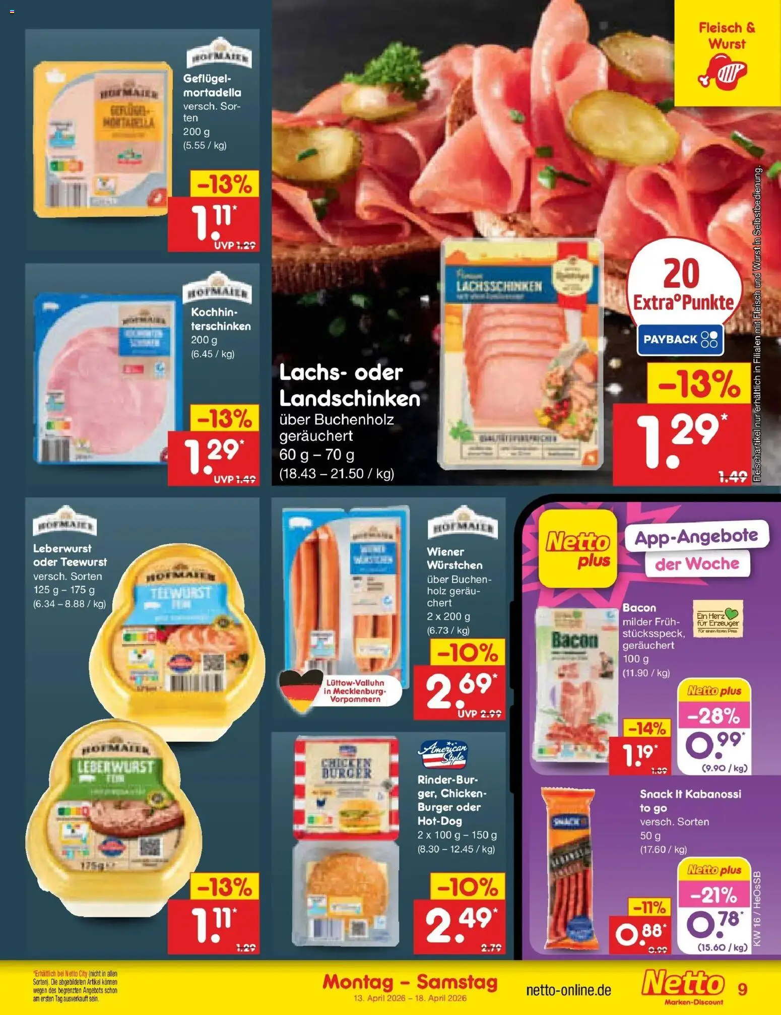 Netto Marken-Discount Prospekt Kröpelin	 – gültig ab 13.04.2026 | Seite: 11 | Produkte: Wiener wurstchen, Burger, Wurst, Fleisch