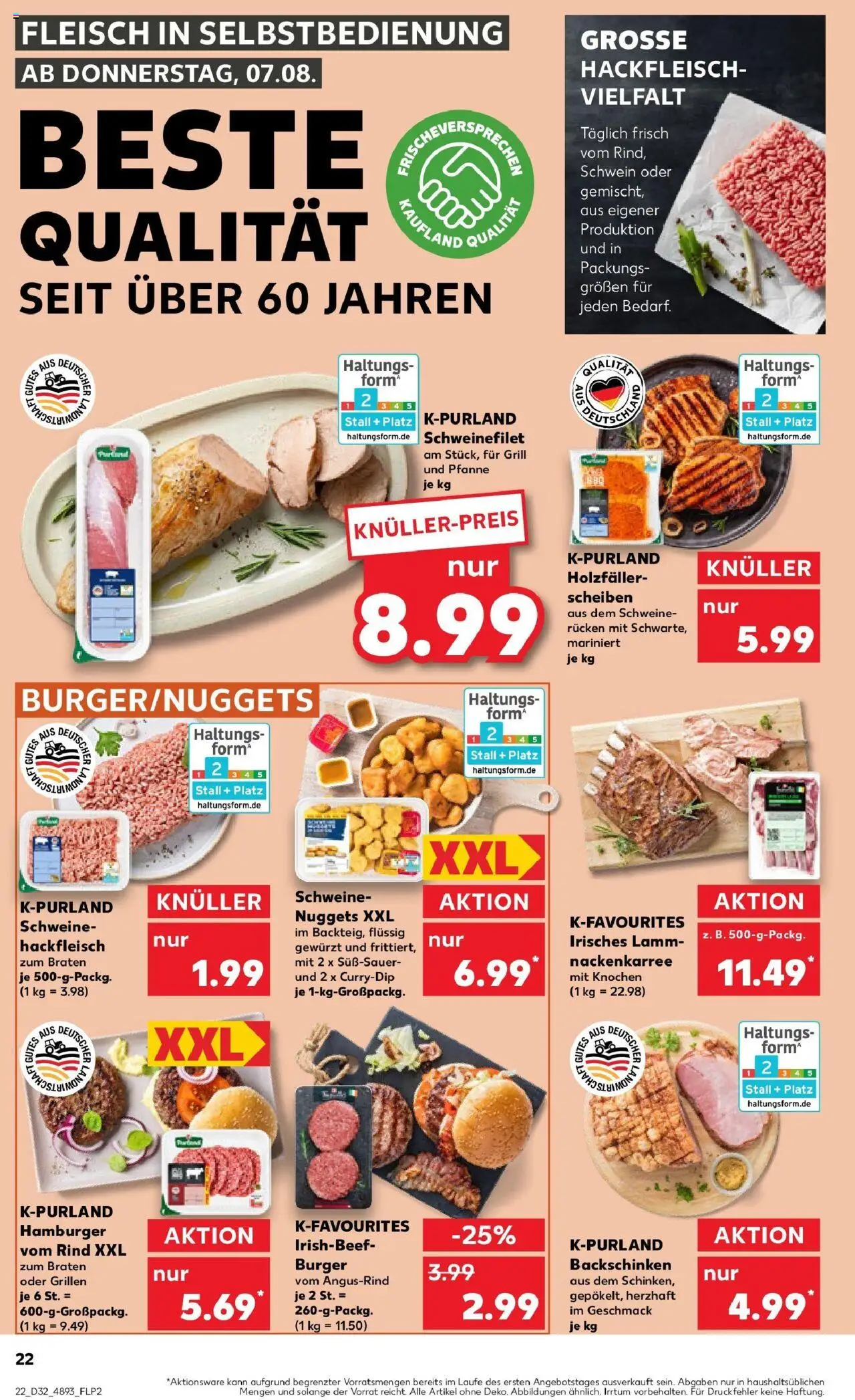 Kaufland prospekt Pasewalk	 - gültig ab dem 07.08.2025 | Seite: 22 | Produkte: Schweinefilet, Schweinerucken, Fleisch, Hackfleisch