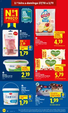 Pré-visualização Fumadinho Bacon Fatiado, Emb. 200 g; 1 kg = 10.95; 1 kg c/ LP = 8.95 válido de 27.10.2025 | Página: 8 | Produtos: Bacon, Sal, Manteiga, Iogurte