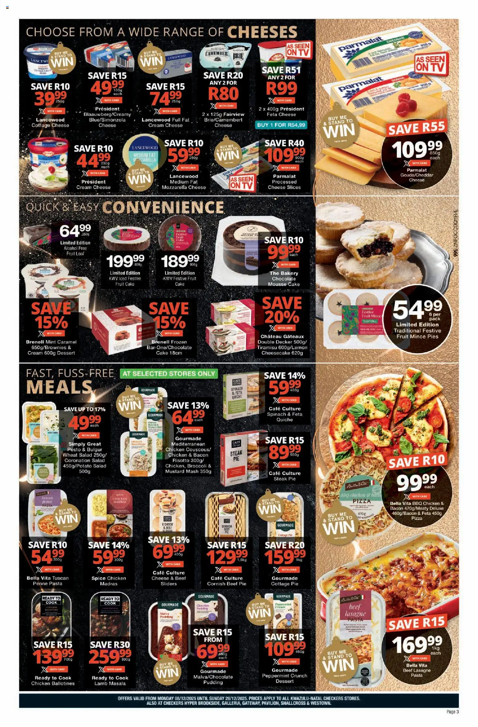 New Checkers catalogue – valid from 08.12.2025 | Page: 3 | Products: Cake, Steak, Cottage cheese, Fruit