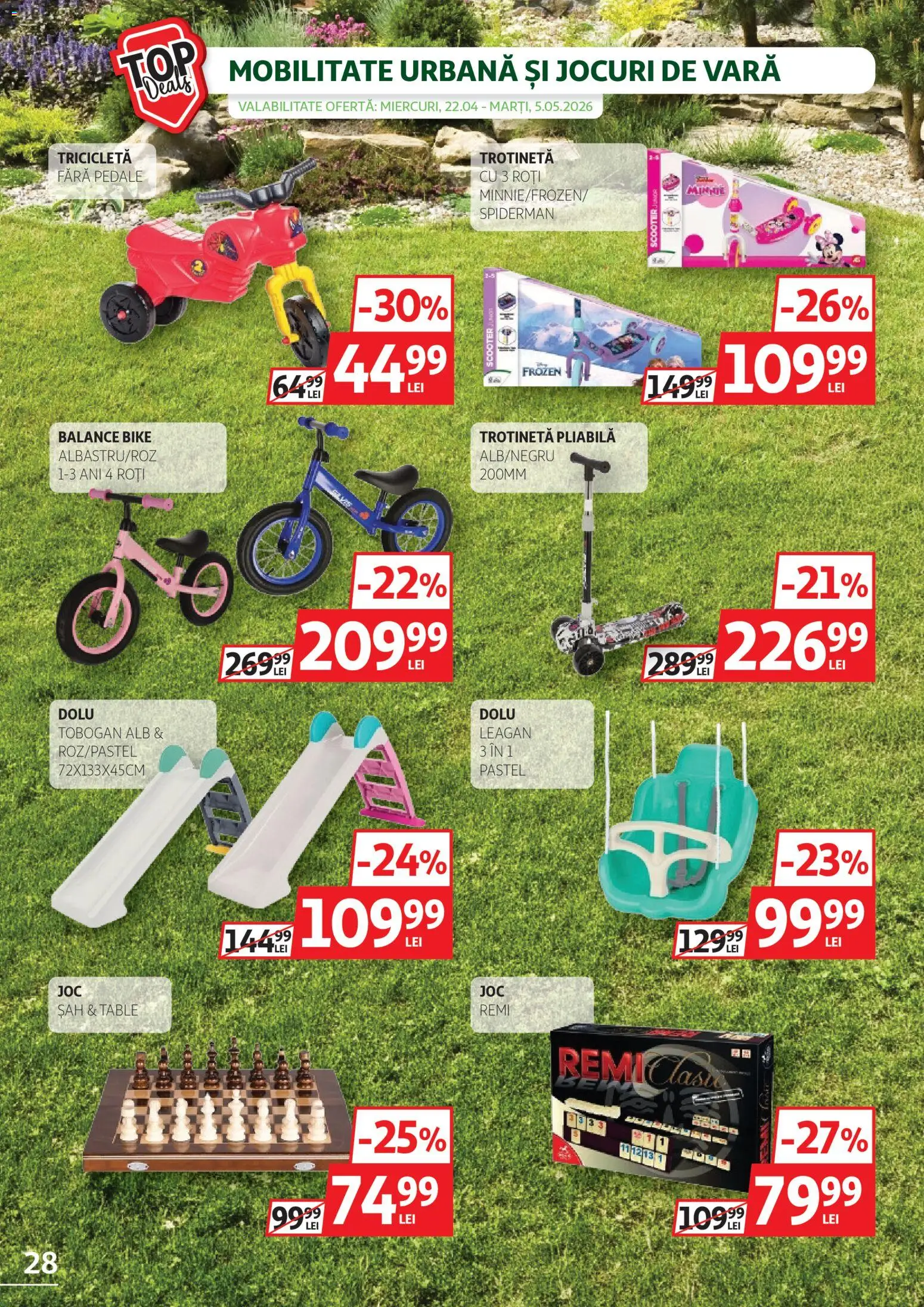 Noul catalog Auchan – valabil de la 22.04.2026 | Pagină: 28 | Produse: Trotinetă