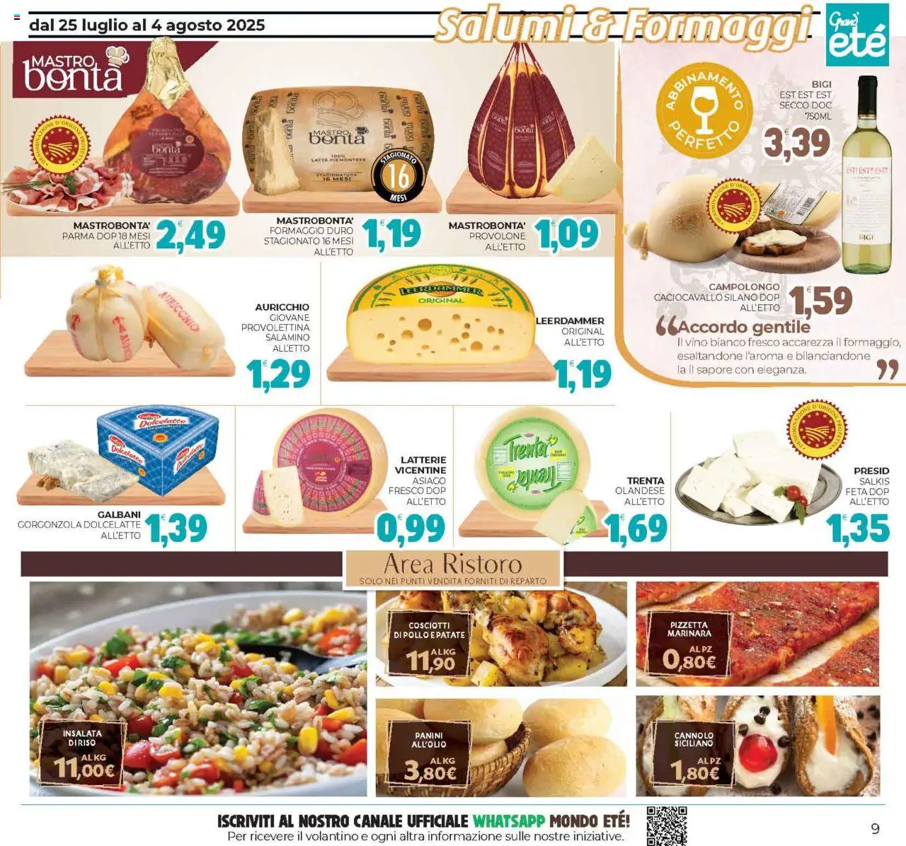 Volantino Eté del 25.07.2025 | Pagina: 9 | Prodotti: Provolone, Vino, Feta, Gorgonzola