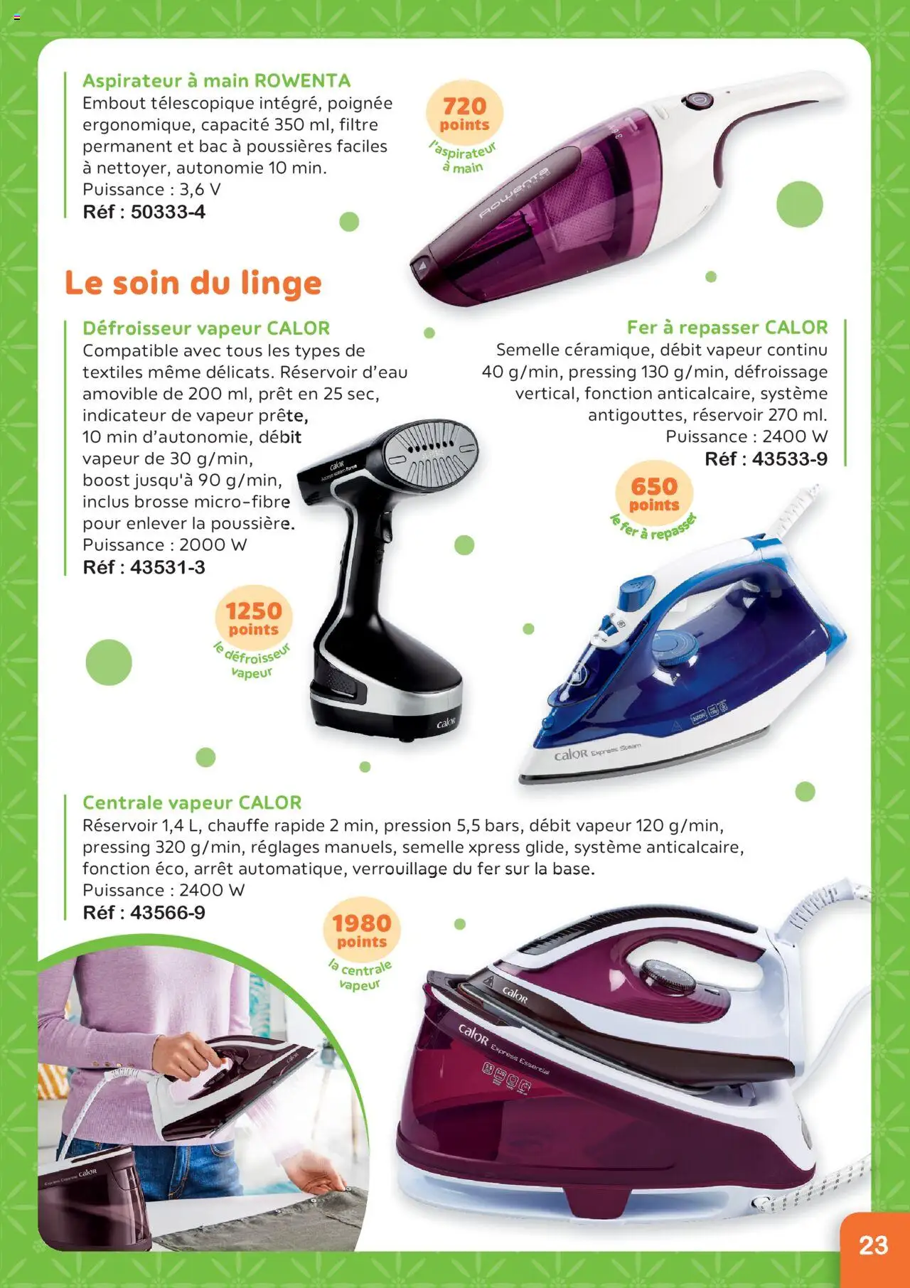 {H1} | Page: 23 | Produits: Aspirateur, Fer à repasser, Brosse, Réservoir d'eau