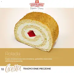 Pogląd oferty "Rolada, Ciasto biszkoptowe, bita śmietana, galaretka owocowa, zdobione kruszonką." - ważna od 04.06.2025 | Strona: 18 | Produkty: Galaretka, Rolada, Ciasto