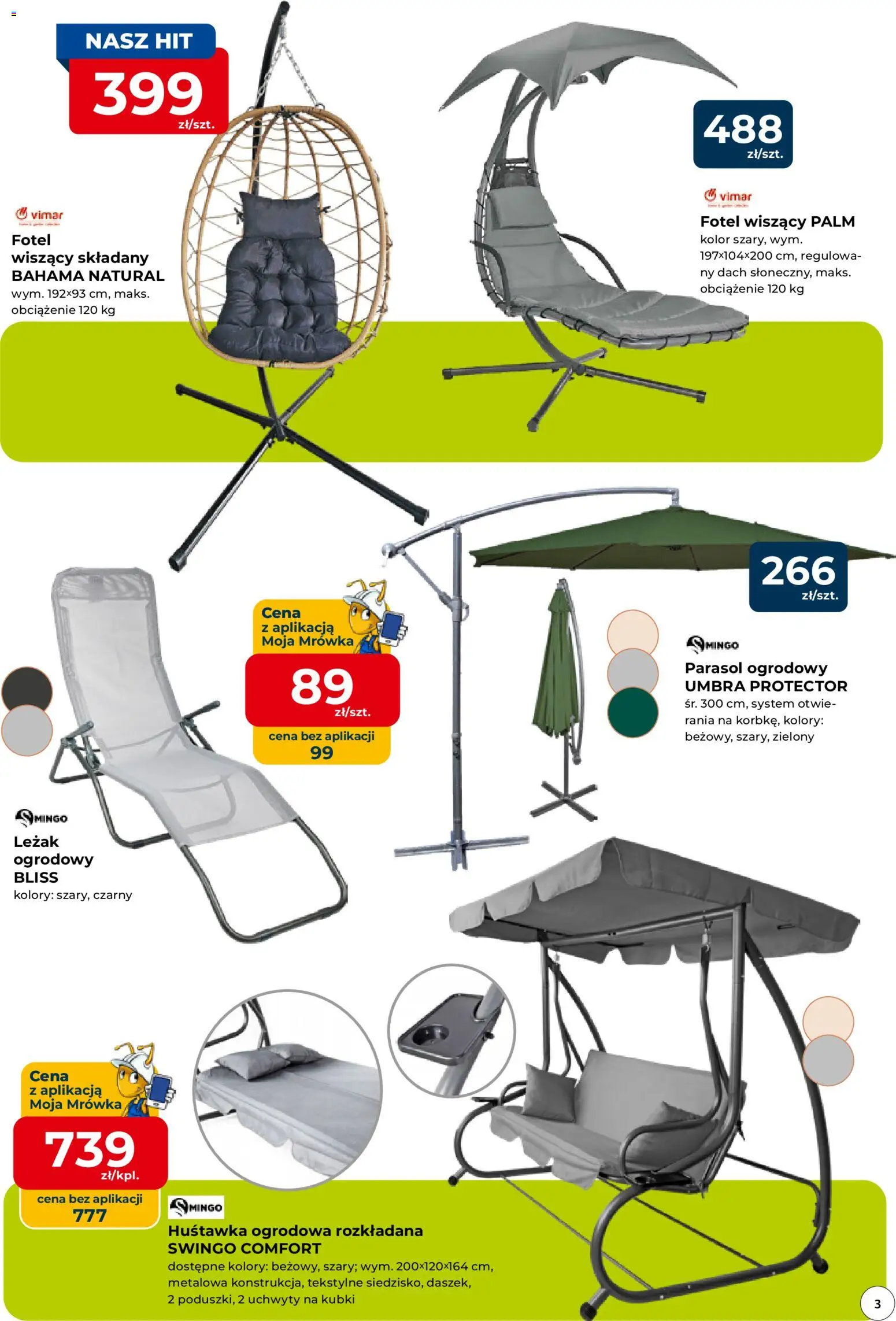 Mrówka gazetka - Elbląg od 23.04.2026 | Strona: 3 | Produkty: Parasol, Fotel, Leżak, Leżak ogrodowy
