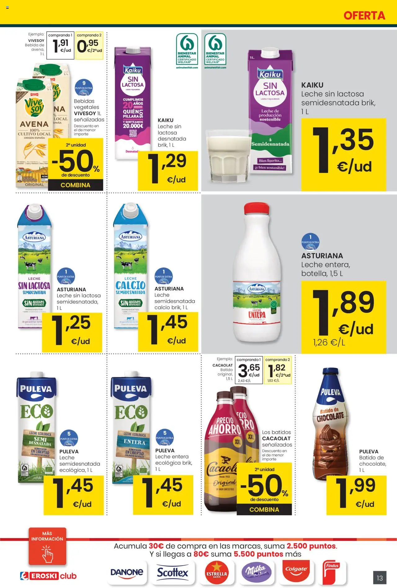 Eroski - Precio más bajo Center │ válido desde el 16.10.2025 | Página: 13 | Productos: Leche sin lactosa, Leche entera, Κρεμάστρα, Leche