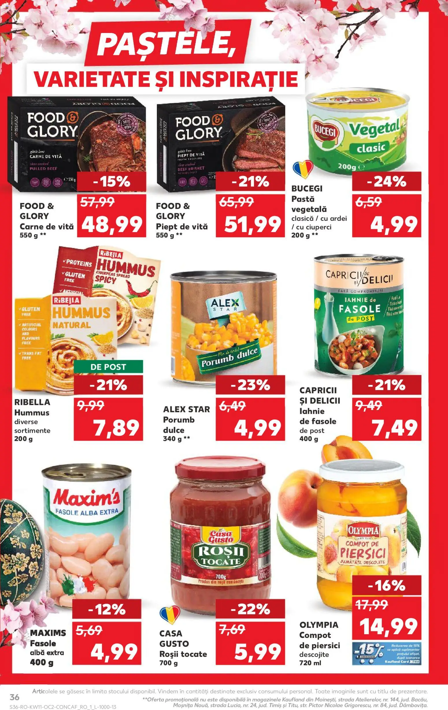 Noul catalog Kaufland – valabil de la 11.03.2026 | Pagină: 36 | Produse: Ciuperci, Roșii, Compot, Fasole albă