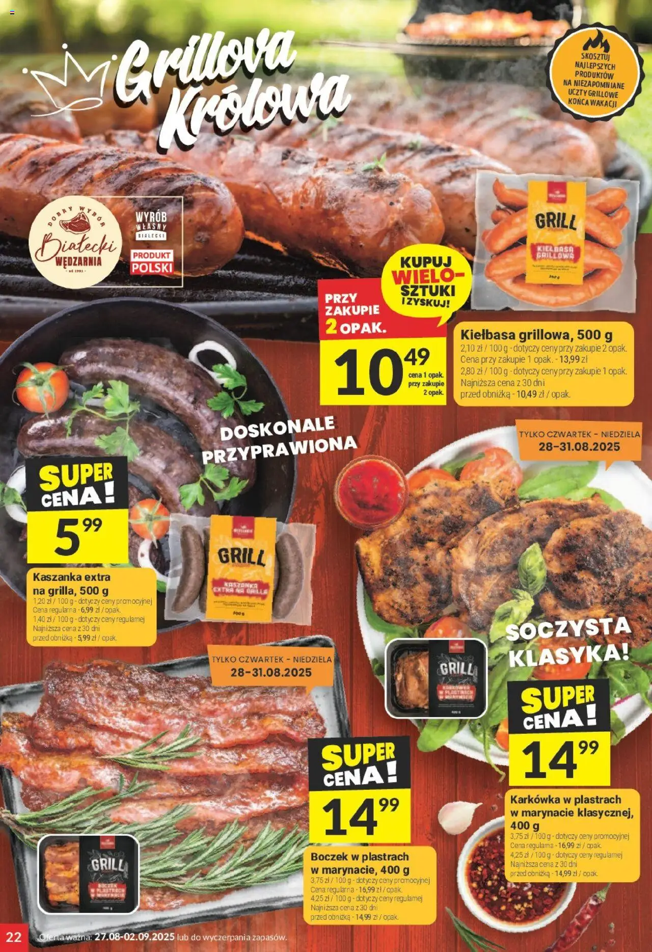 Twój Market Gazetka od 27.08.2025 | Strona: 22 | Produkty: Kiełbasa, Karkówka, Grill, Boczek