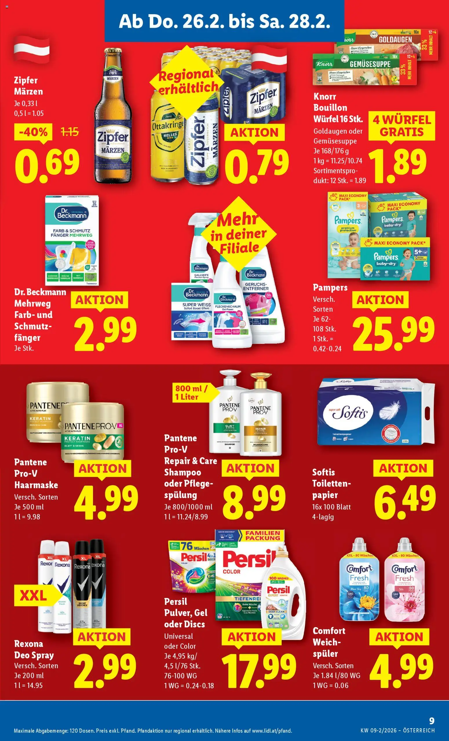 Lidl Flugblatt gültig ab 26.02.2026 | Seite: 11 | Produkte: Pampers, Shampoo, Haarmaske, Bier