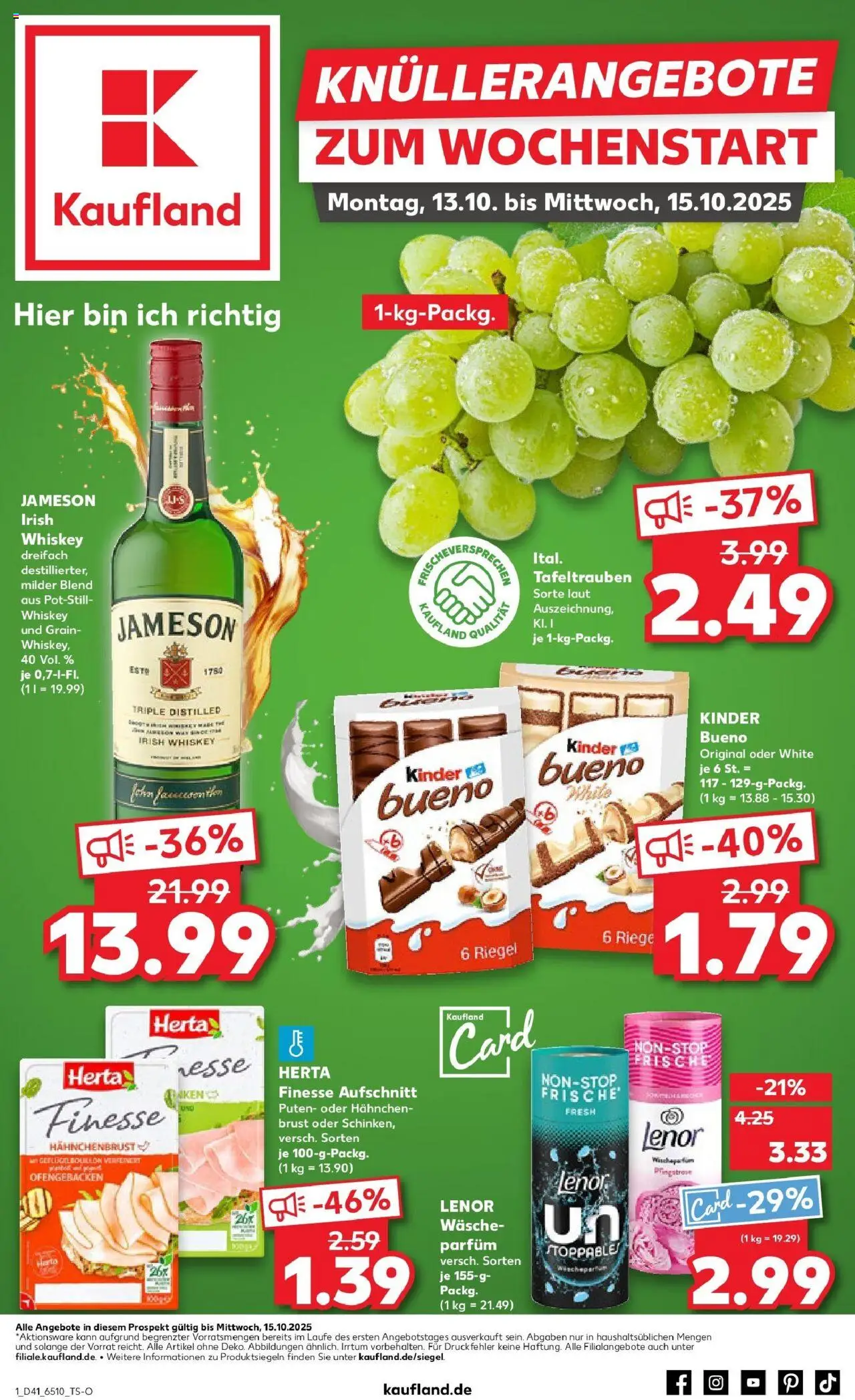 Kaufland prospekt Erftstadt	 – gültig ab 13.10.2025 | Seite: 1 | Produkte: Parfüm, Jameson, Whiskey, Hahnchenbrust