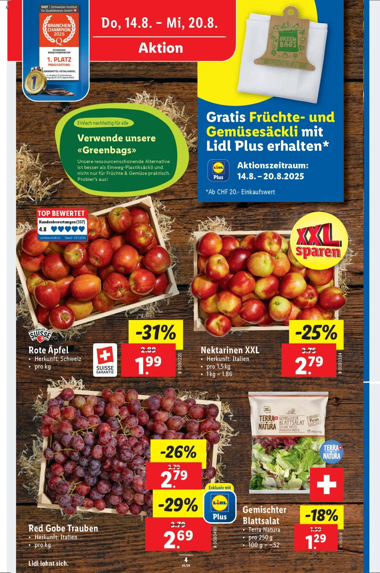 Lidl Aktionen ab 14.08.2025 | Seite: 4 | Produkte: Nektarinen, Äpfel, Gemüse, Top