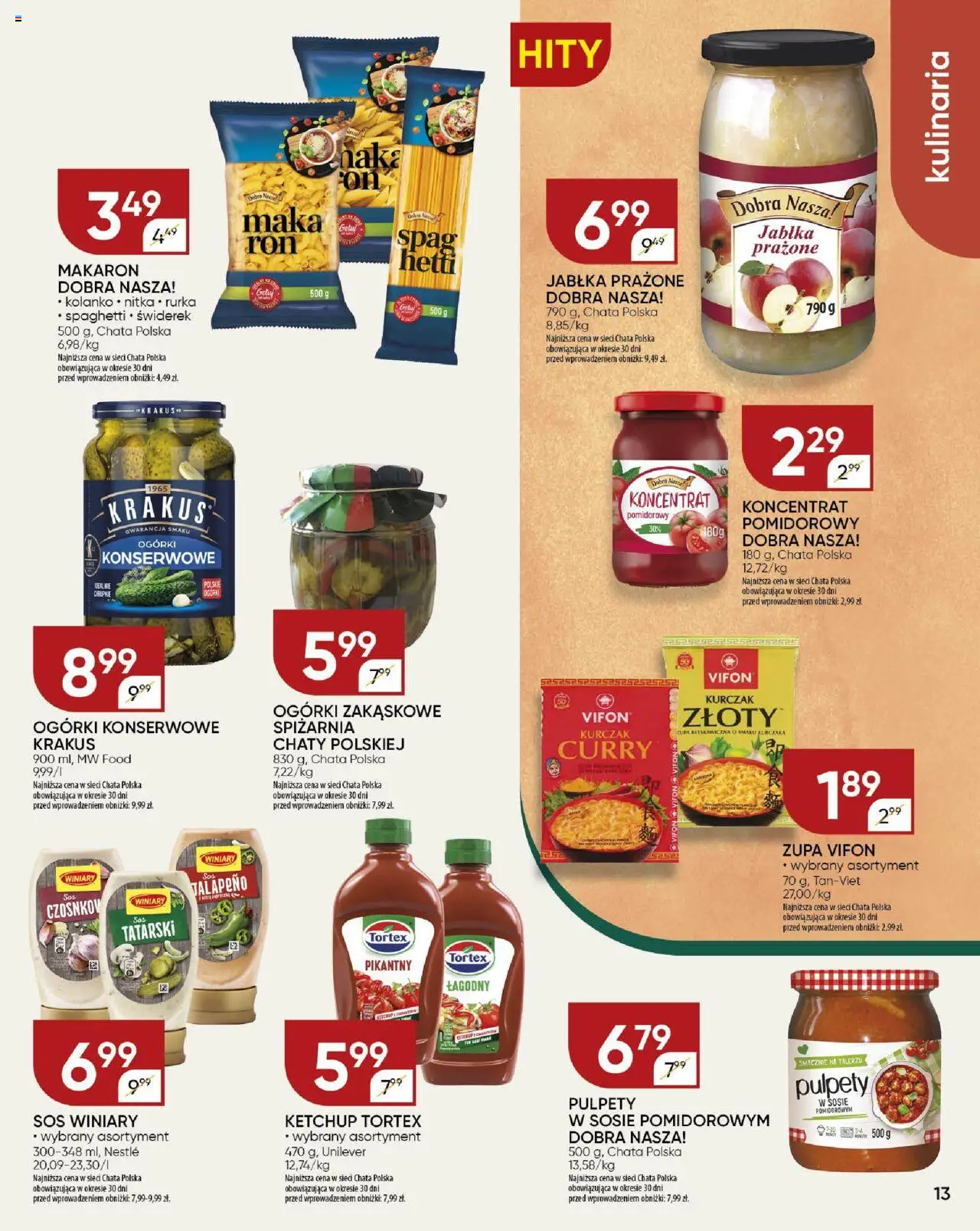 Chata Polska Gazetka od 13.08.2025 | Strona: 13 | Produkty: Kurczak, Jabłka prażone, Makaron, Ogórki