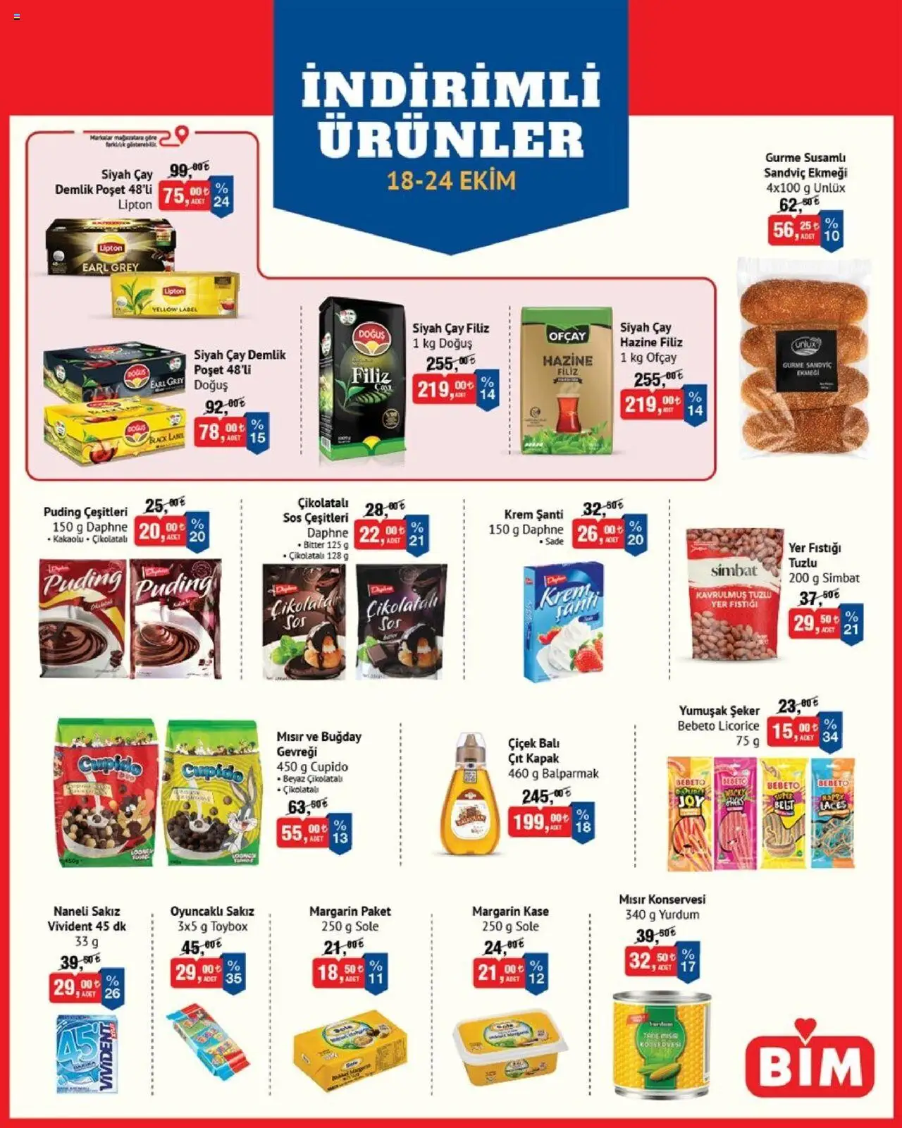 BİM İndirimli Ürünler - 18.10.2025 tarihinden itibaren geçerlidir | Sayfa: 1 | Ürünler: Krem, Şeker, Yer fıstığı, Sos