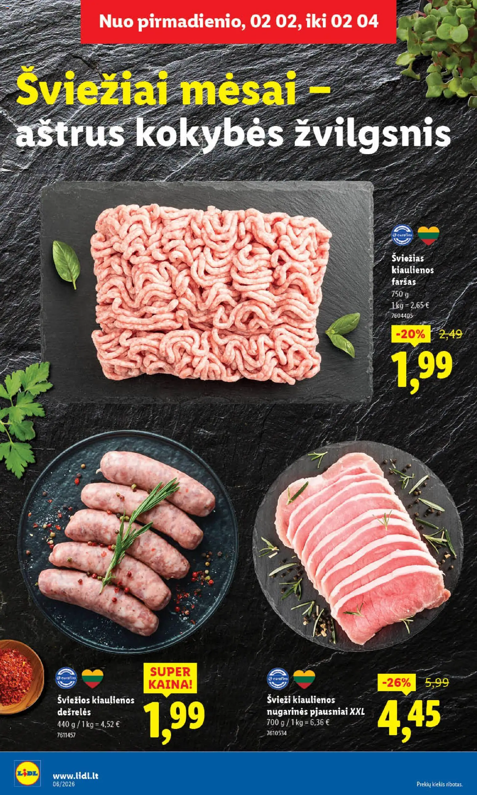 LIDL akcijos nuo 02.02.2026 | Puslapis: 6 | Prekių: Kiaulienos, Dešrelės