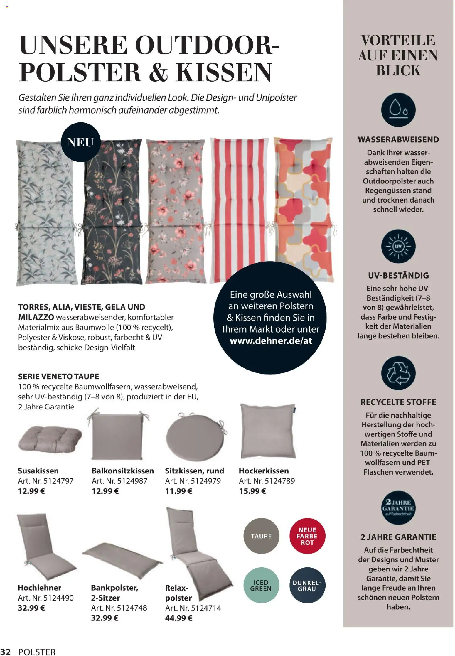 Dehner Gartenmöbel Trends 2026 gültig ab 29.01.2026 | Seite: 32 | Produkte: Wasser, Kissen