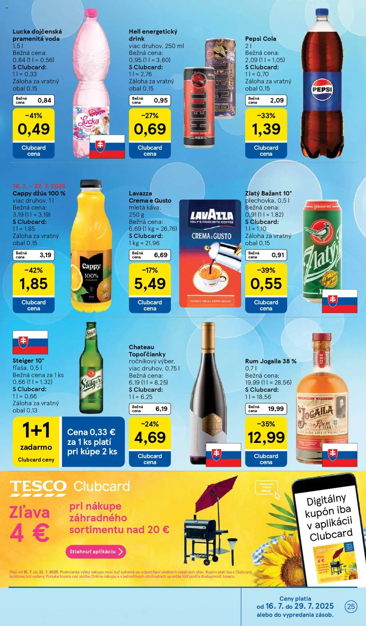 Tesco Hypermarket - leták │ platný od 16.07.2025 | Strana: 25 | Produkty: Zlatý Bažant, Lucka, Voda, Cola