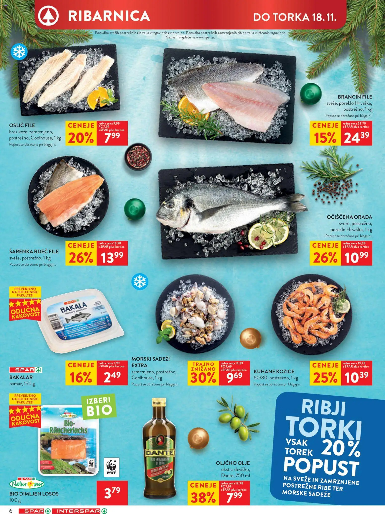 Novi Spar katalog ponudbe – veljaven od 12.11.2025 | Stran: 8 | Izdelki: Kozice, Oljčno olje, Losos, Morski sadezi