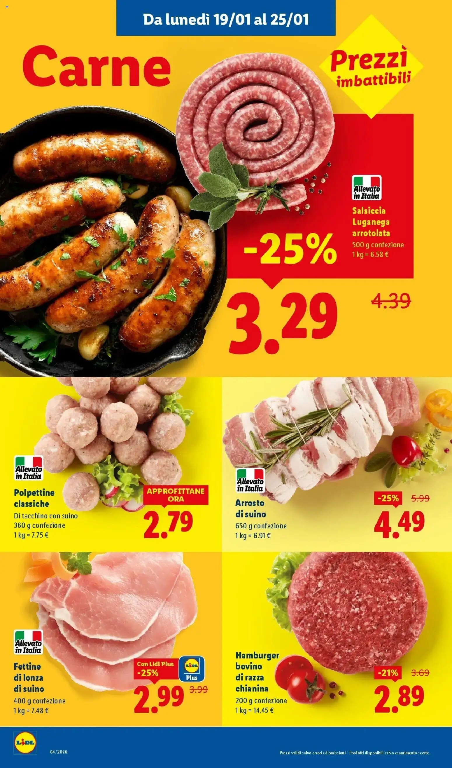 Volantino Lidl del 19.01.2026 | Pagina: 4 | Prodotti: Bovino, Arrosto, Tacchino, Hamburger