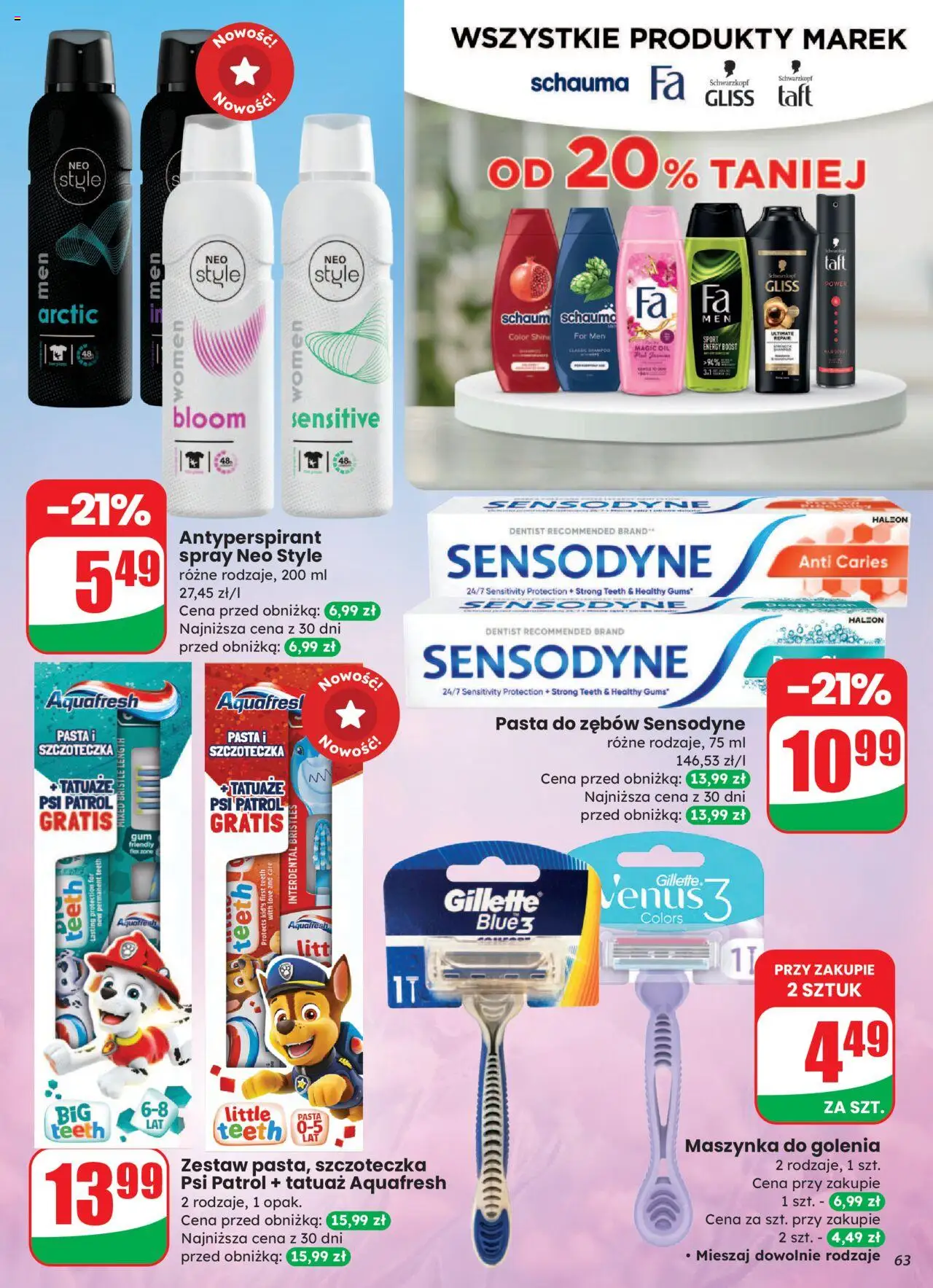 Dino Gazetka od 27.08.2025 | Strona: 63 | Produkty: Maszynka do golenia, Antyperspirant, Pasta do zębów