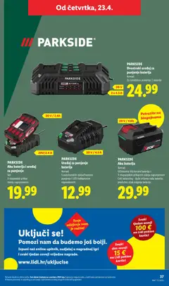 Lidl Katalog - Pregled kataloga iz trgovine Lidl, vrijedi od 20.04.2026 | Stranica: 37 | Proizvodi: Baterija, Baterije, Parkside