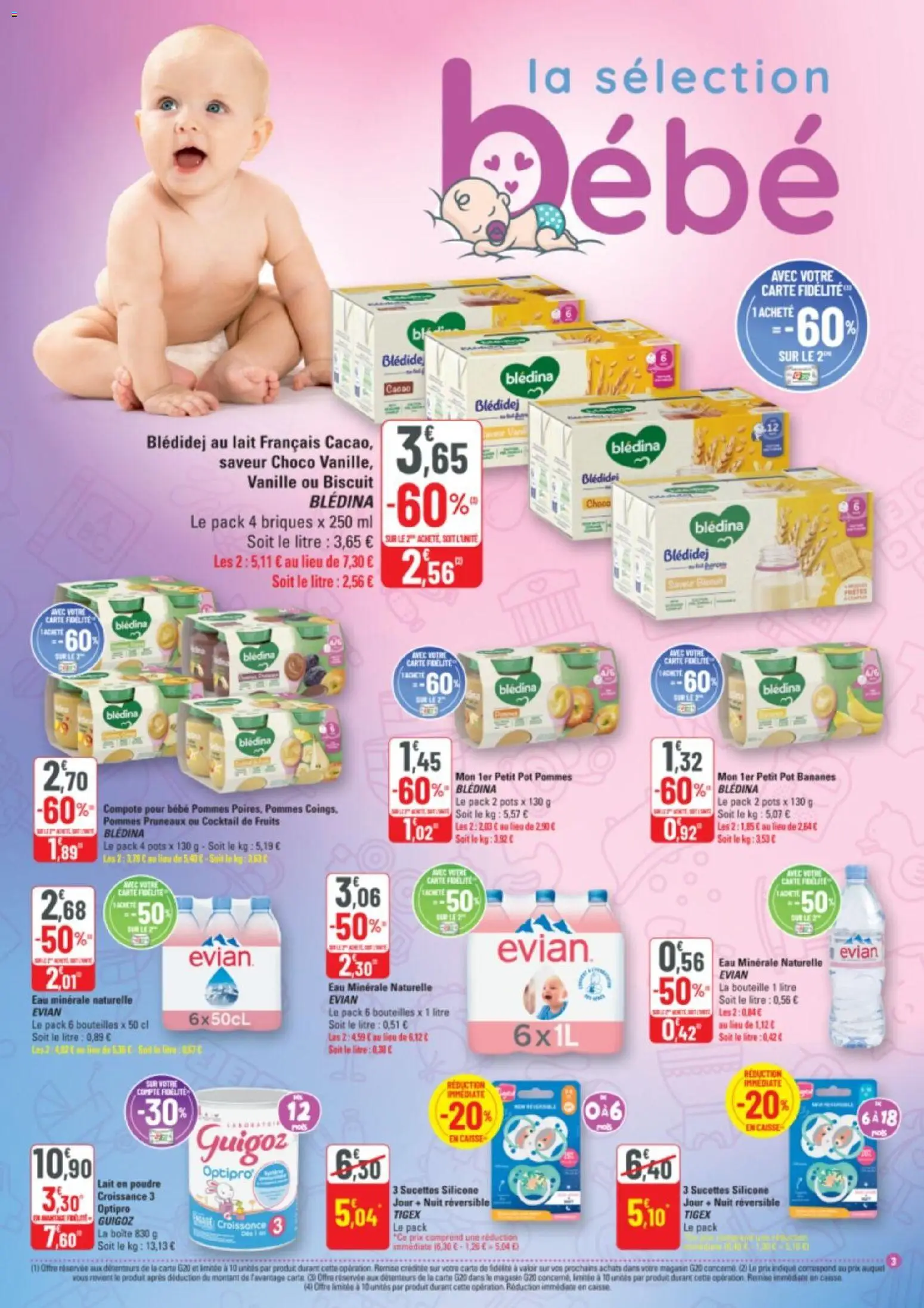 {H1} | Page: 3 | Produits: Eau minerale naturelle Evian, Guigoz, Lait, Pommes