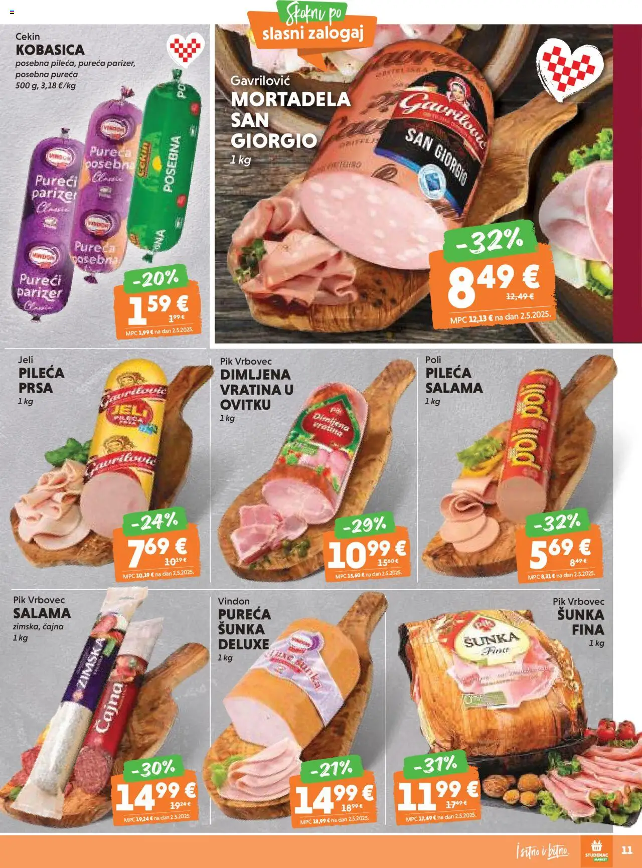 Studenac katalog | vrijedi od 15.10.2025 | Stranica: 11 | Proizvodi: Salama, Šunka, Pik Vrbovec, Pileća prsa