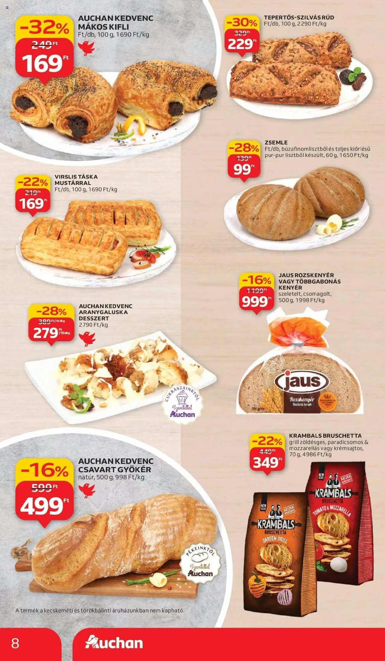 Auchan akciós ujság - amely érvényes a következő dátumtól: 11.09.2025 | Oldal: 8 | Termékek: Kifli, Rozskenyér, Kenyér, Bruschetta