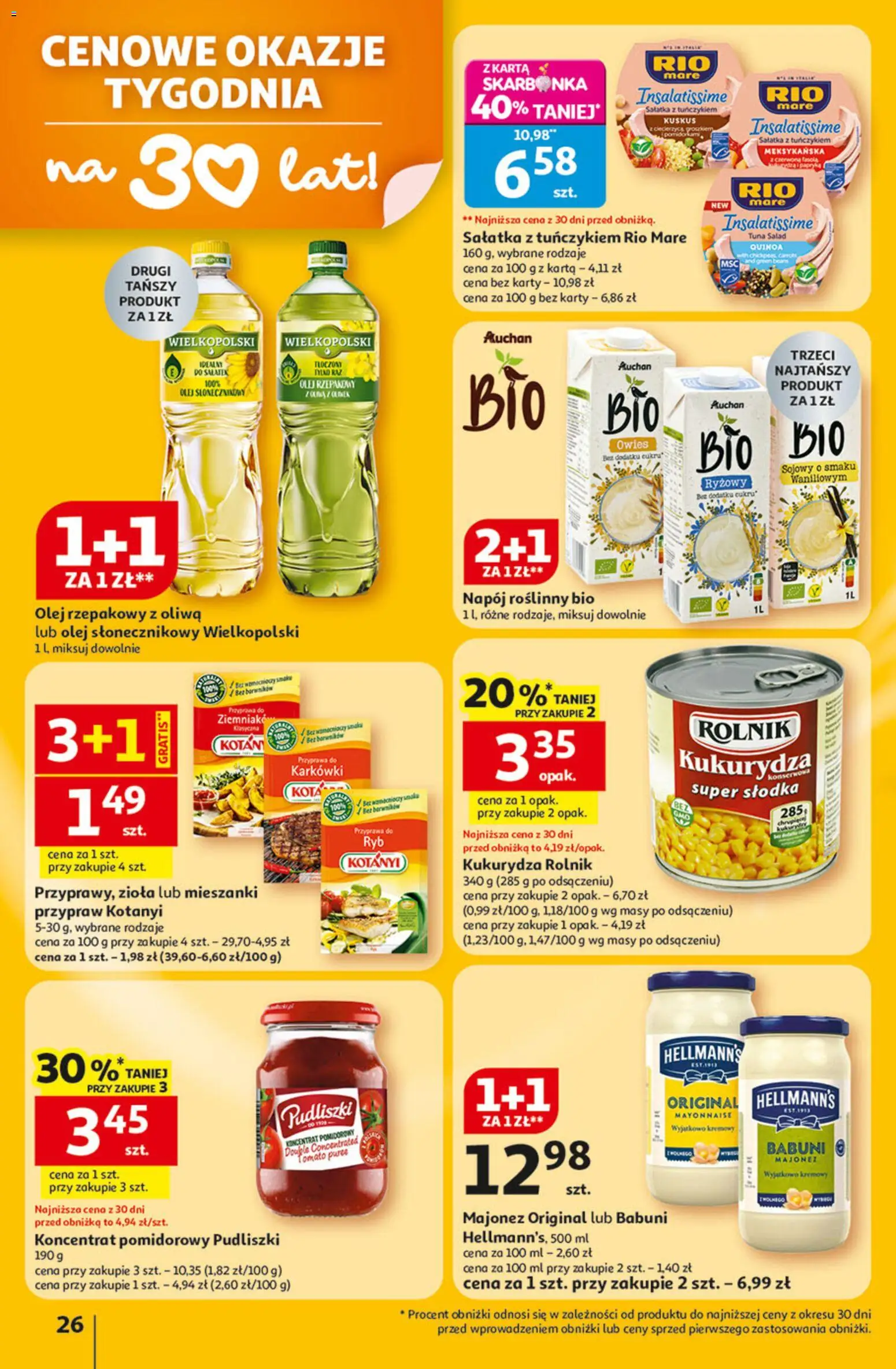 Auchan Gazetka - 30 Lat Hipermarket od 22.01.2026 | Strona: 26 | Produkty: Koncentrat pomidorowy, Kukurydza, Quinoa, Majonez