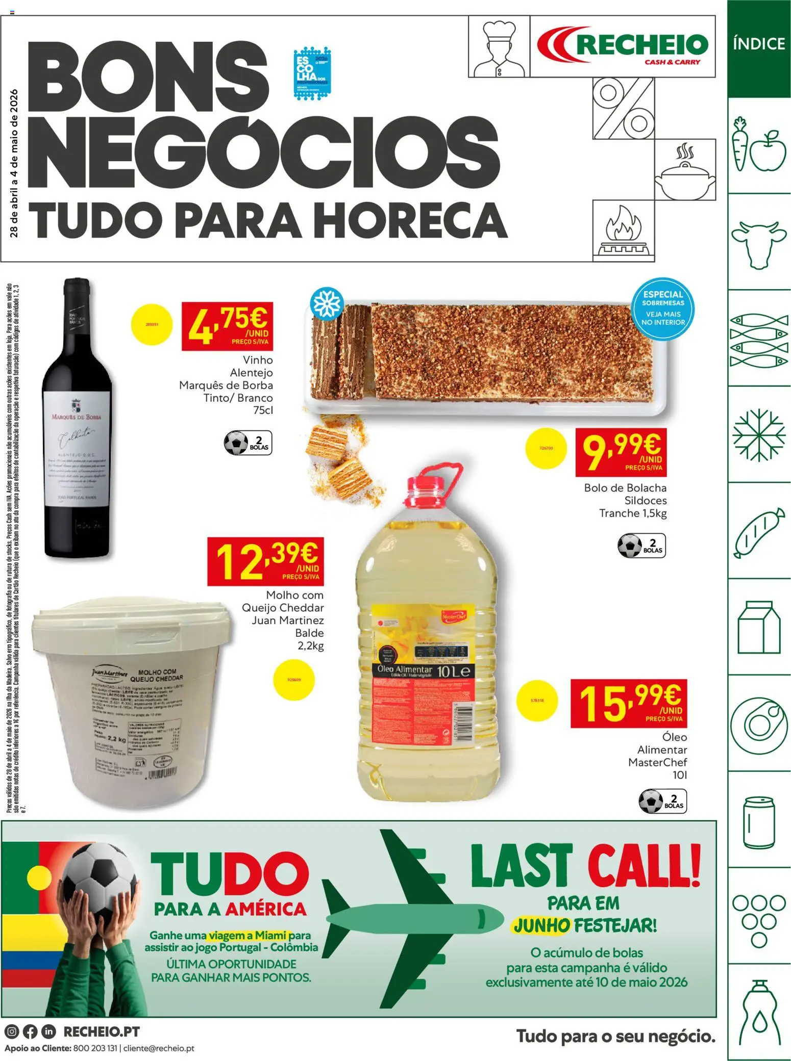 Recheio Horeca Madeira │ válido de 28.04.2026 | Página: 1 | Produtos: Bolo, Queijo, Óleo, Cheddar