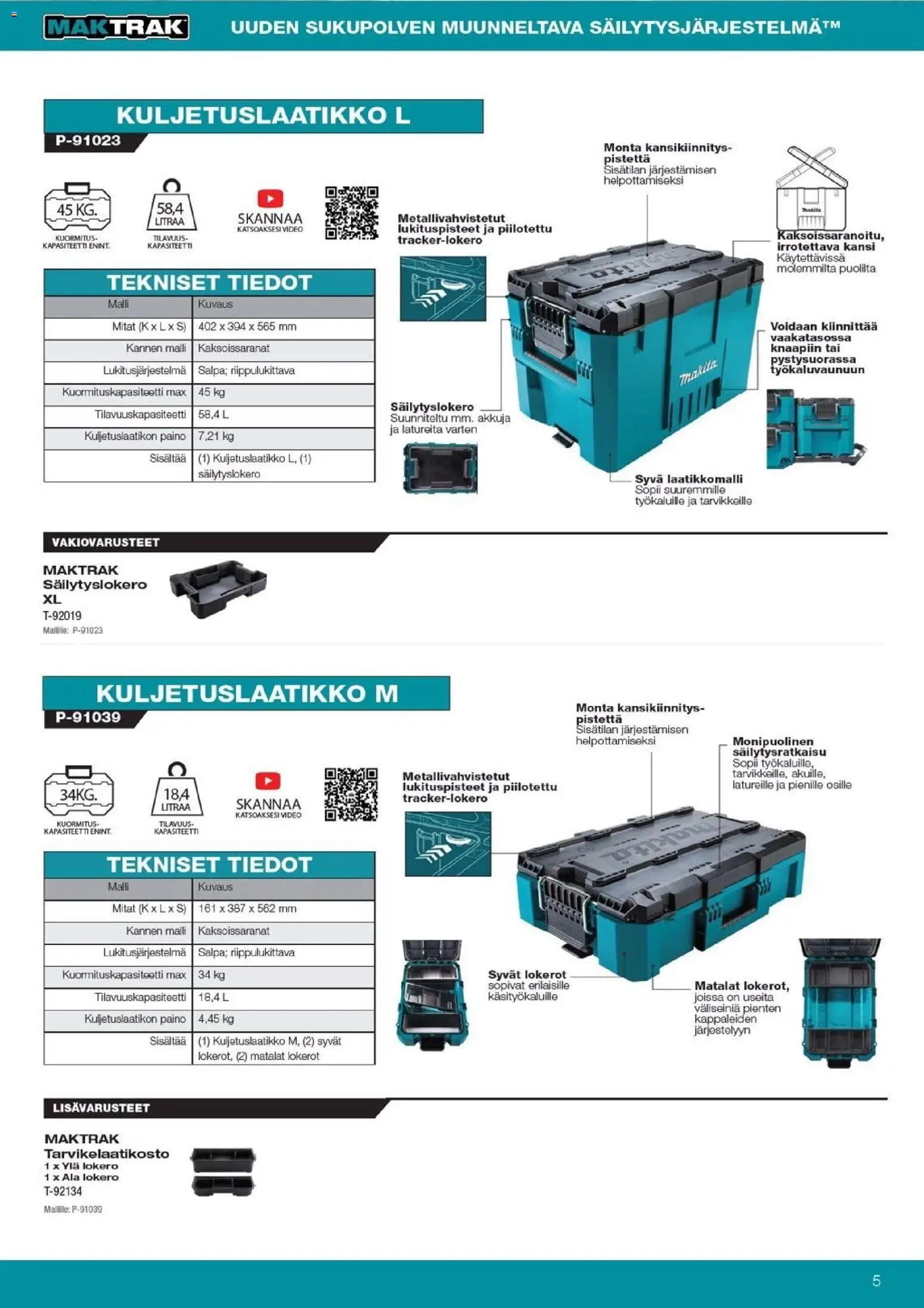 Makita - Maktrak säilytysjärjestelmä – voimassa 27.10.2025 alkaen | Sivu: 5 | Tuotteet: Kansi, Video