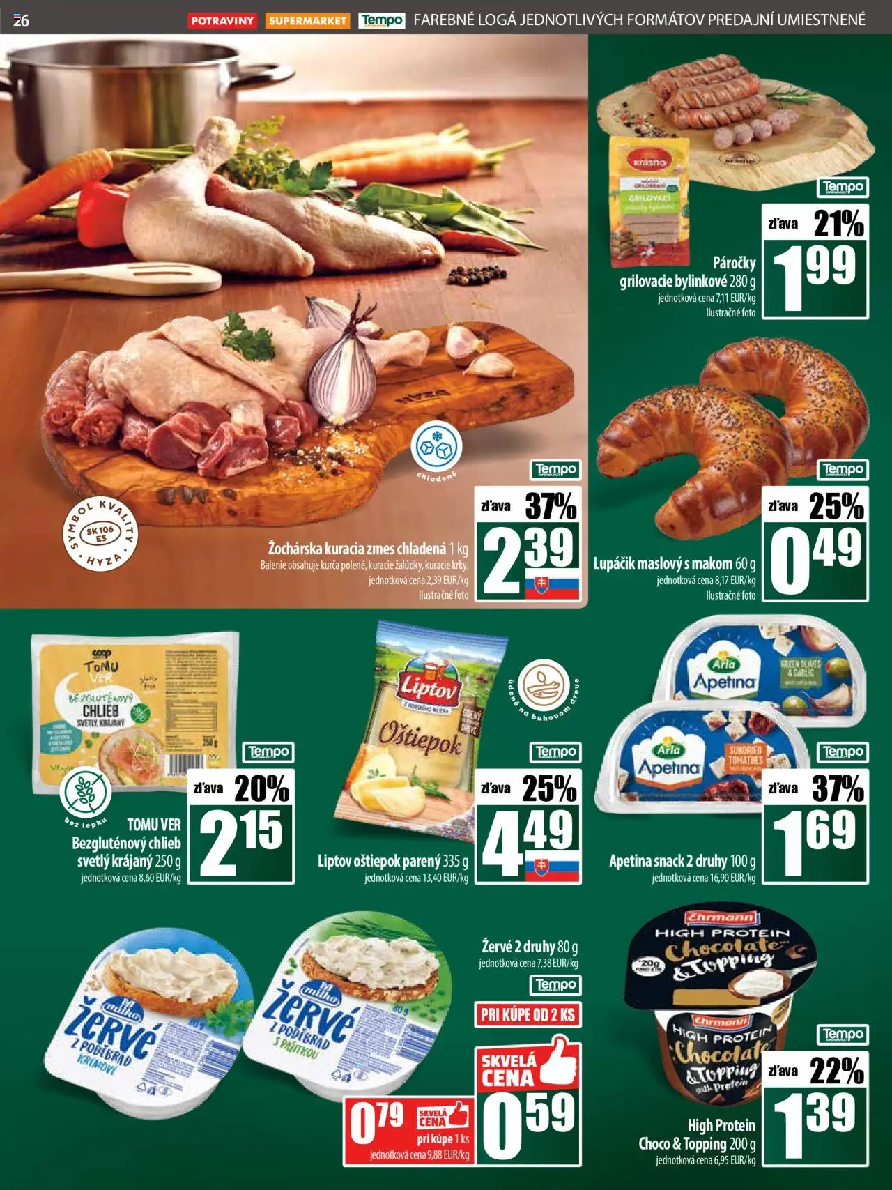 COOP Jednota leták │ platný od 24.07.2025 | Strana: 26 | Produkty: Chlieb, Protein, Kurča